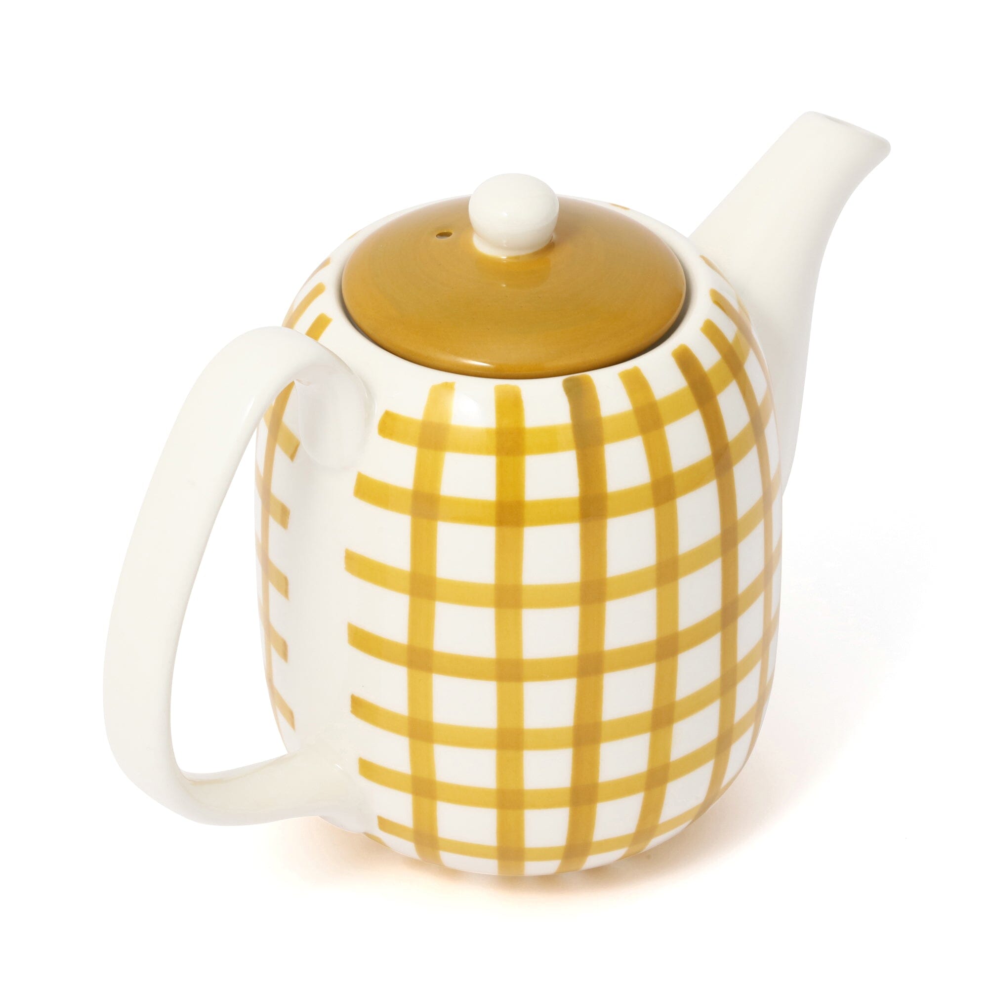 Hand Painted Ceramic Teapot - Yellow Checkered Design - Perfect for Afternoon Tea & Home Decor