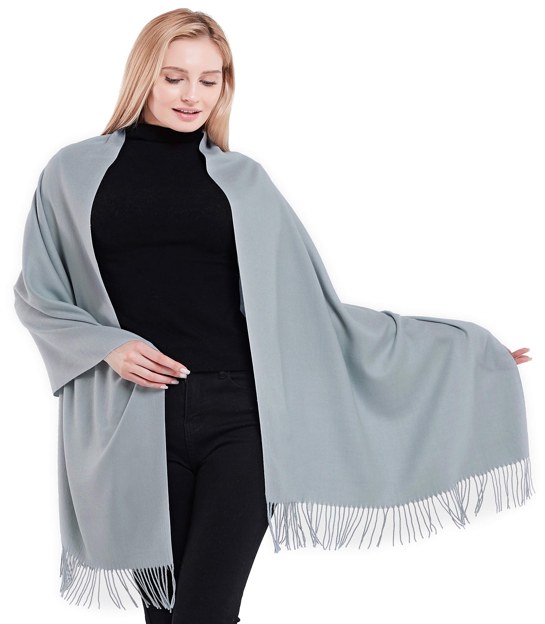 Stylish CJ Apparel Solid Color Cotton Blend Shawl with Tassels - Soft Scarf Wrap, Pashmina Stole & Head Cover - Perfect for Winter Fashion, Office Wear & Evening Outfits