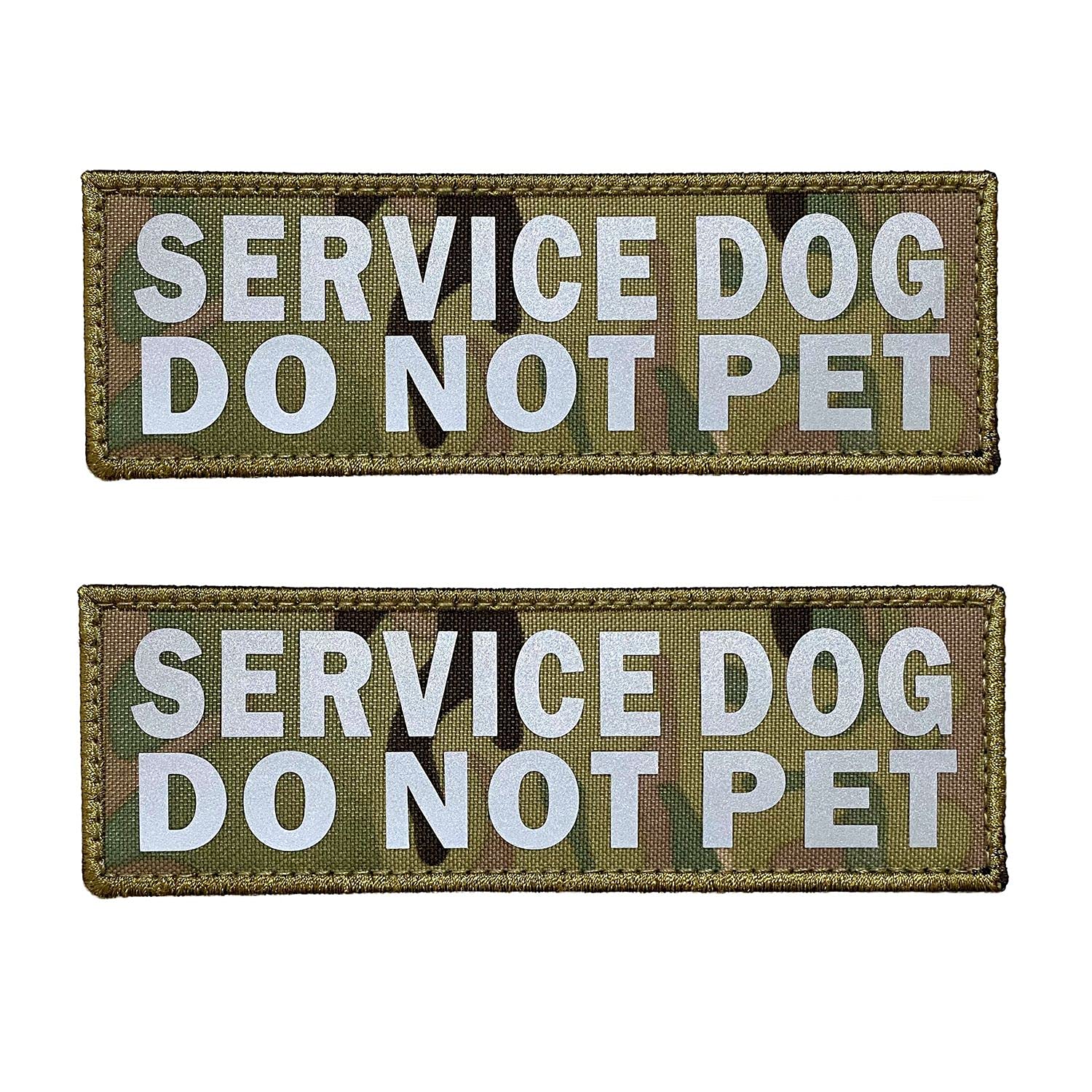 JUJUPUPS 2 Pack Reflective Tactical Dog Patches - Service Dog & In Training Tags with Hook & Loop for Vests & Harnesses (Multicam, DO NOT PET) - Perfect for Service Dogs, Training, and Safety Identification