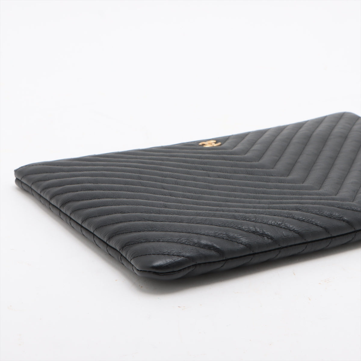 Chanel Classic Large Chevron Black Leather Pouch - Luxury Handbag for Women | Perfect for Everyday Use, Travel & Special Occasions