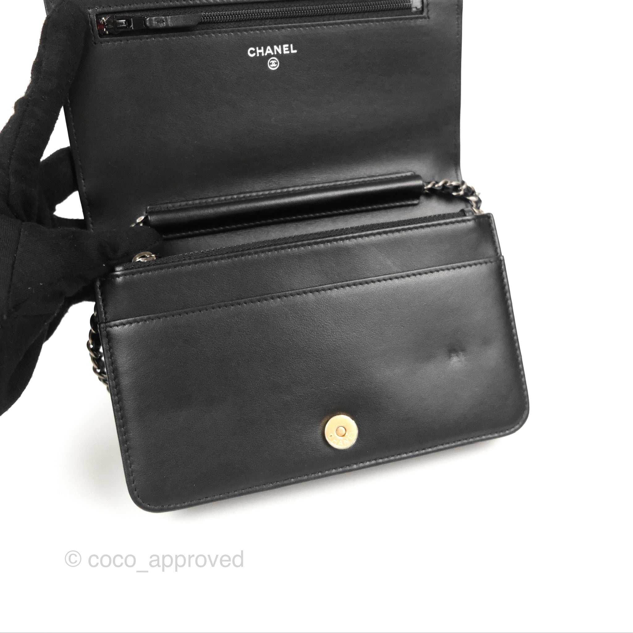 Chanel Chevron Wallet on Chain WOC Black Calfskin Gold Hardware - Luxury Crossbody Bag for Women, Perfect for Evening Events & Daily Use