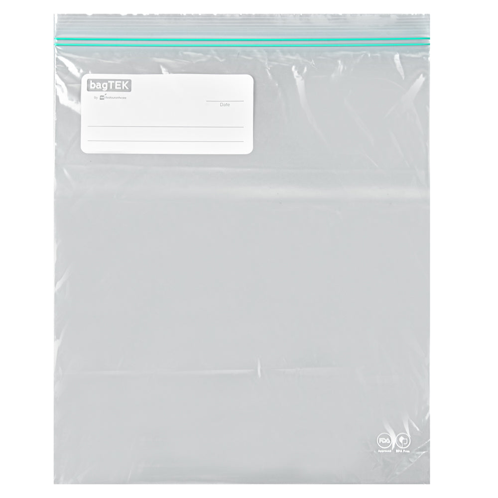 Bag Tek 2 Gallon Clear Plastic Zip Bags with Double Zipper - BPA Free, Write-On Label (15 x 13 Inches) - 25 Count Box - Perfect for Food Storage, Travel Organizing & Craft Supplies