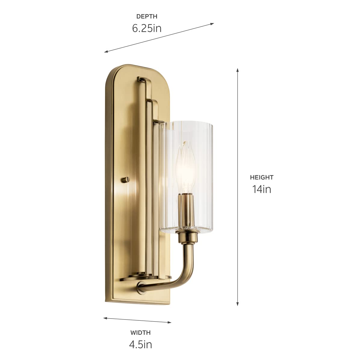 Kichler Kimrose 1-Light Wall Sconce with Clear Fluted Glass in Brushed Natural Brass - Elegant Bathroom Vanity Lighting or Bedroom Wall Light Fixture