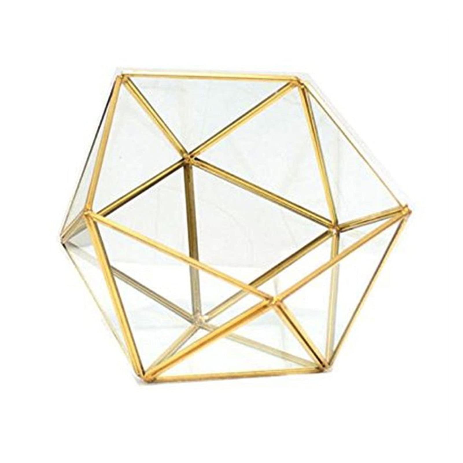 FSLLOVE Glass Geometric Terrarium Jewelry Display Box - Multifunctional Storage Holder for Necklaces, Rings & Succulent Plants - Gold Tabletop Decor for Home, Office & Gift Giving