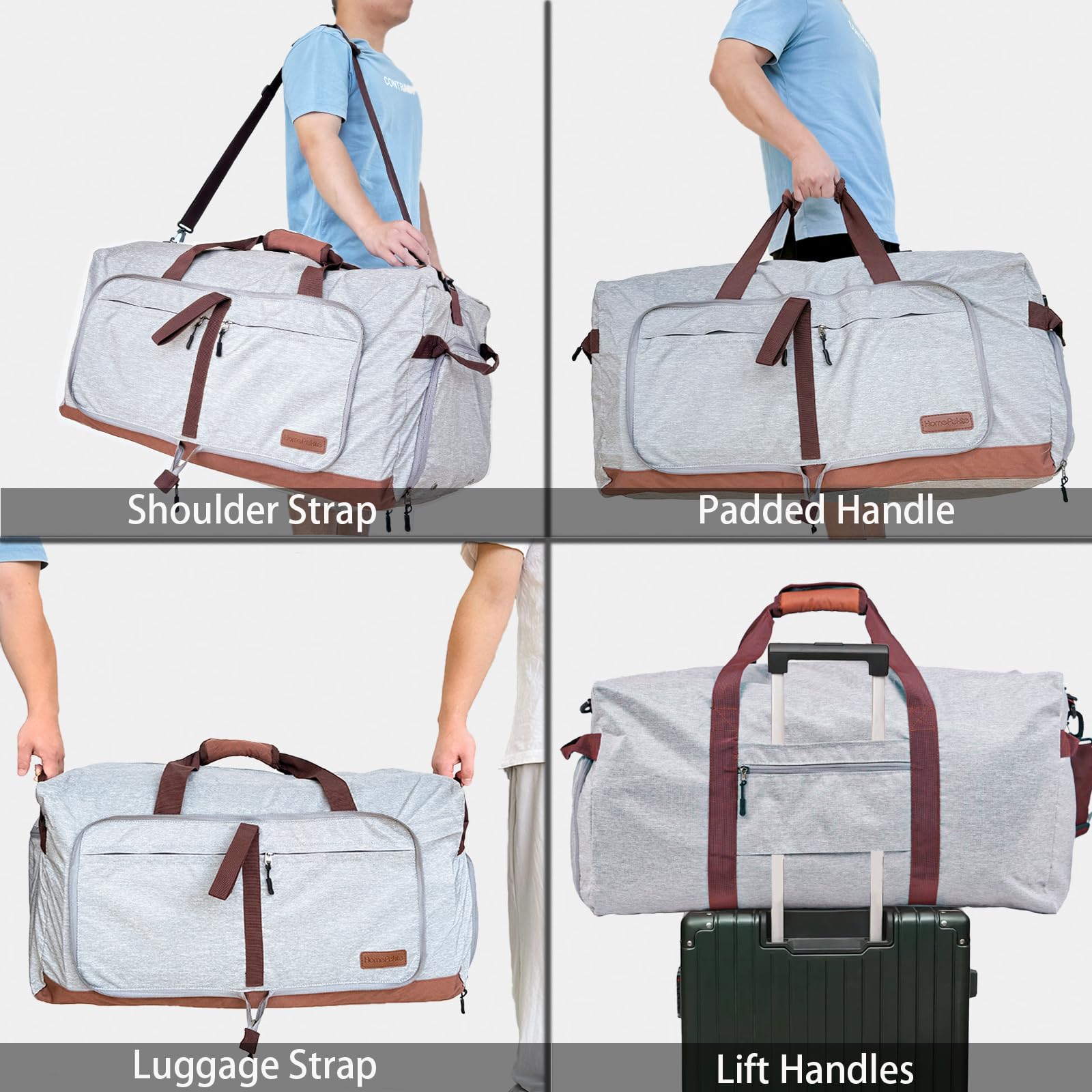120L Large Foldable Waterproof Duffle Bag for Travel, Gym, Camping & Beach - Collapsible Packable Duffel Bag with Shoe Compartment for Men & Women (Grey) - Perfect for Sports, Swimming Pool & Outdoor Adventures