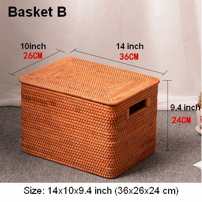 Extra Large Woven Storage Baskets with Lids - Rattan Rectangular Organizer Bins for Shelves, Closet, Living Room | Perfect for Clothes, Blankets & Home Decor Organization