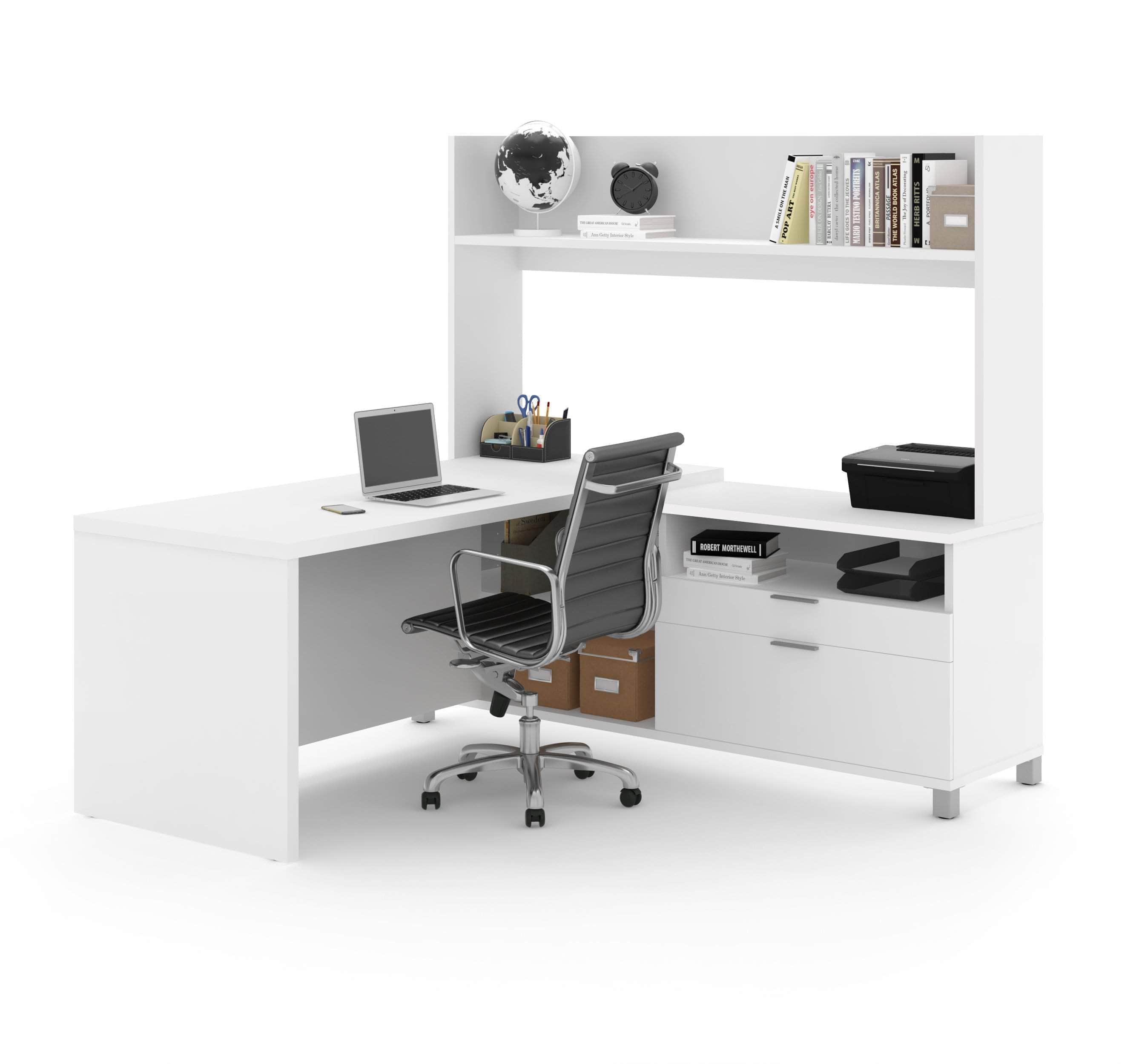 Pro Linea White L-Shaped Desk with Hutch - Home Office Furniture for Small Spaces, Computer Workstation & Study Desk