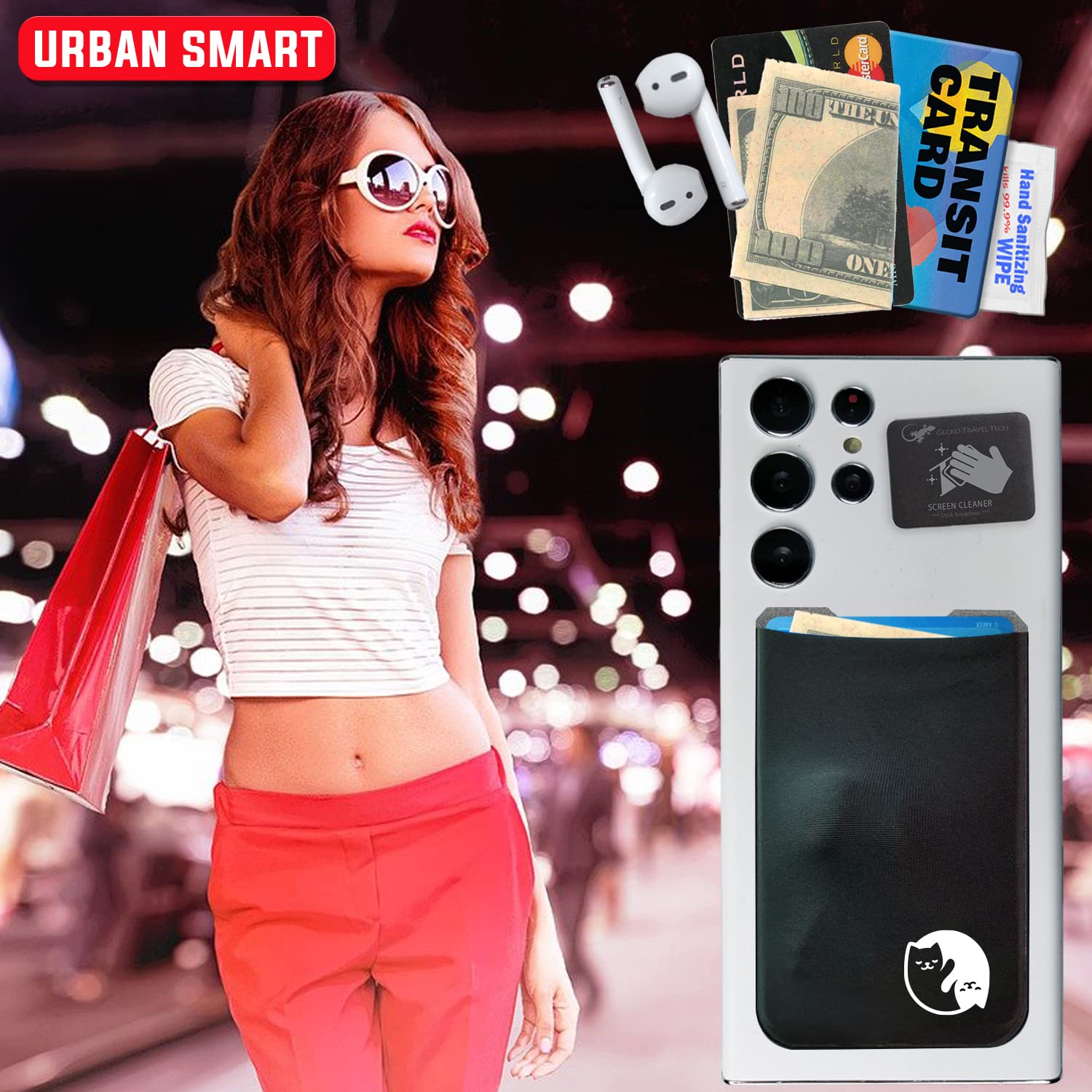 Gecko Stick-On Phone Wallet - Slim Adhesive Card Holder for iPhone & Android - Secure Lycra Pocket for Credit Cards, Cash & ID - Perfect for Gym, Travel & Everyday Use