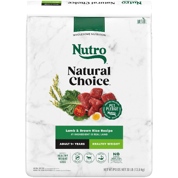 Nutro Natural Choice Lamb & Brown Rice Healthy Weight Adult Dry Dog Food - 30lb Bag for Weight Management & Digestive Health | Perfect for Overweight or Less Active Dogs
