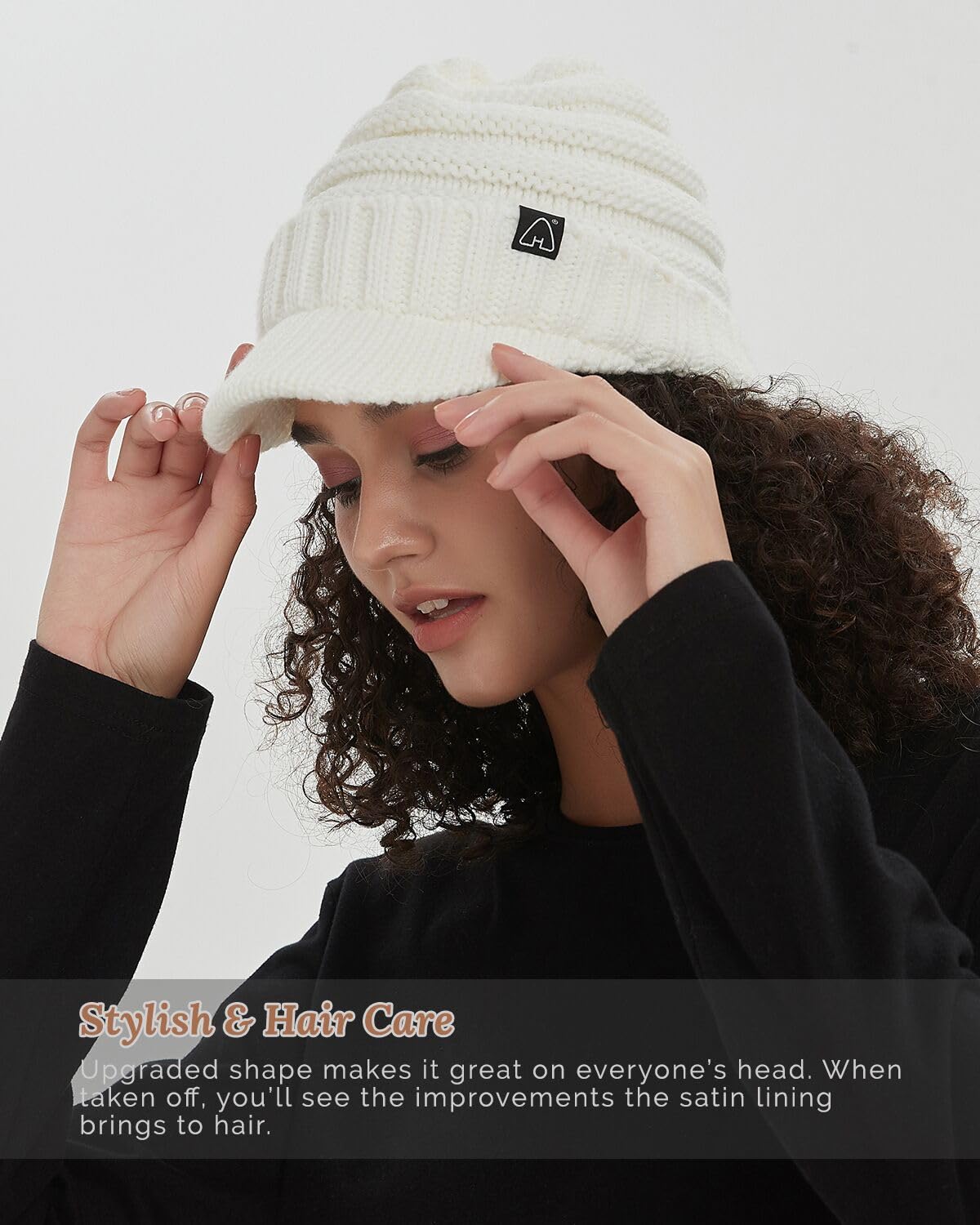 Women's & Men's Satin Lined Winter Beanie Hat with Brim Visor - Warm Slouchy Knit Hat for Cold Weather - Perfect for Skiing, Snowboarding & Outdoor Activities