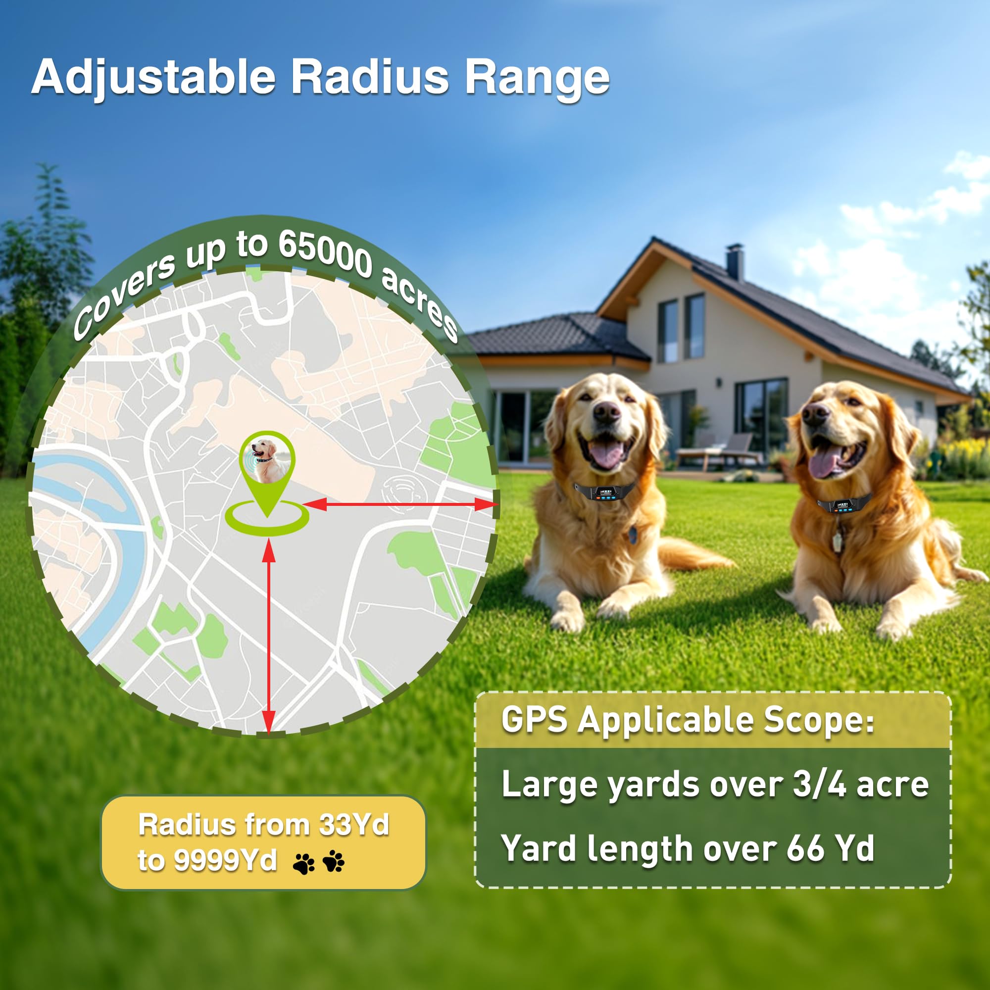 **PATPET Wireless Electric Dog Fence System for 2 Dogs – 33-9999 Yards Adjustable Range, Rechargeable, 3 Modes, IPX7 Waterproof, 24H GPS Collar – Perfect for Large Yards, Training & Outdoor Adventures**