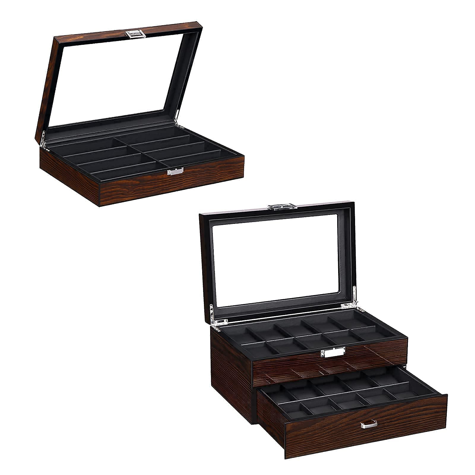 BEWISHOME 20 Slot Watch Box with 8 Slot Sunglasses Case - Premium Leather Watch Organizer for Men & Sunglasses Storage - Perfect for Travel, Home Display, and Gift Giving