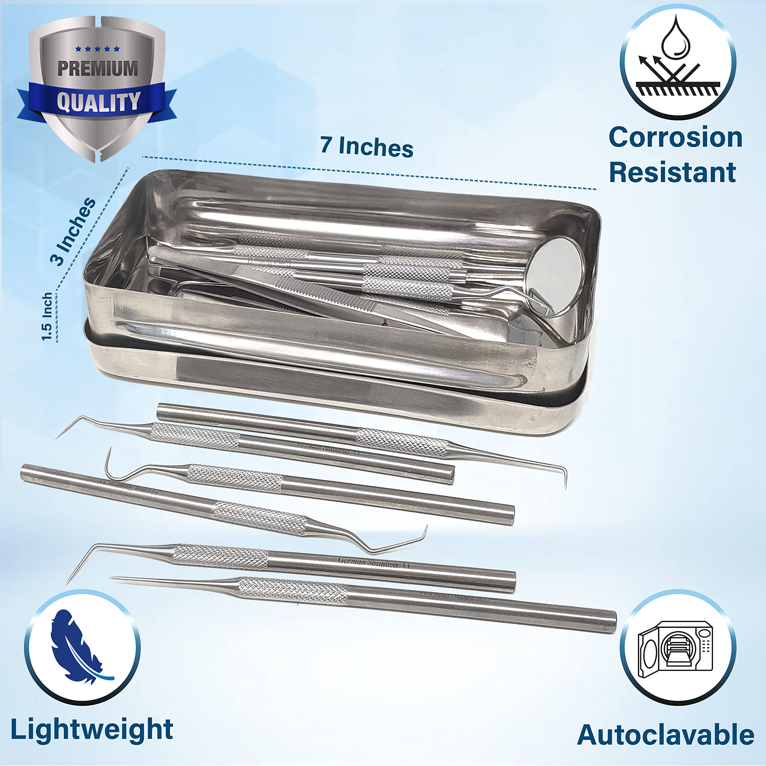 13-Piece Professional Dental Tool Kit - Stainless Steel Plaque & Tartar Remover with Double & Single Ended Explorer Probes - Sterilizable Instrument Case with Lid - Perfect for Dentists, Hygienists & Home Oral Care