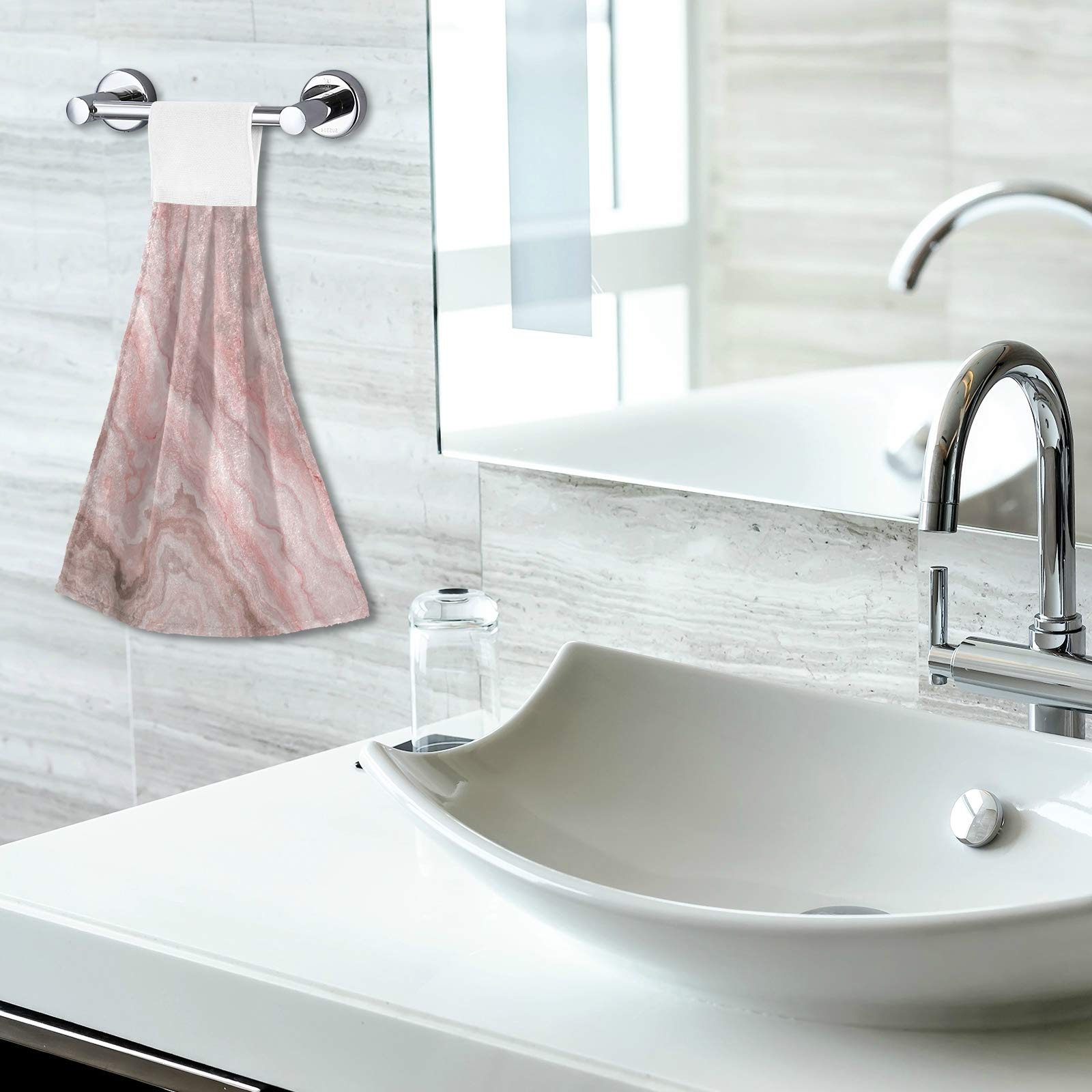 ALAZA 2 Pack Rose Gold Marble Pink Kitchen Towels - Super Absorbent Hanging & Hand Towels for Cooking, Baking, and Dish Drying