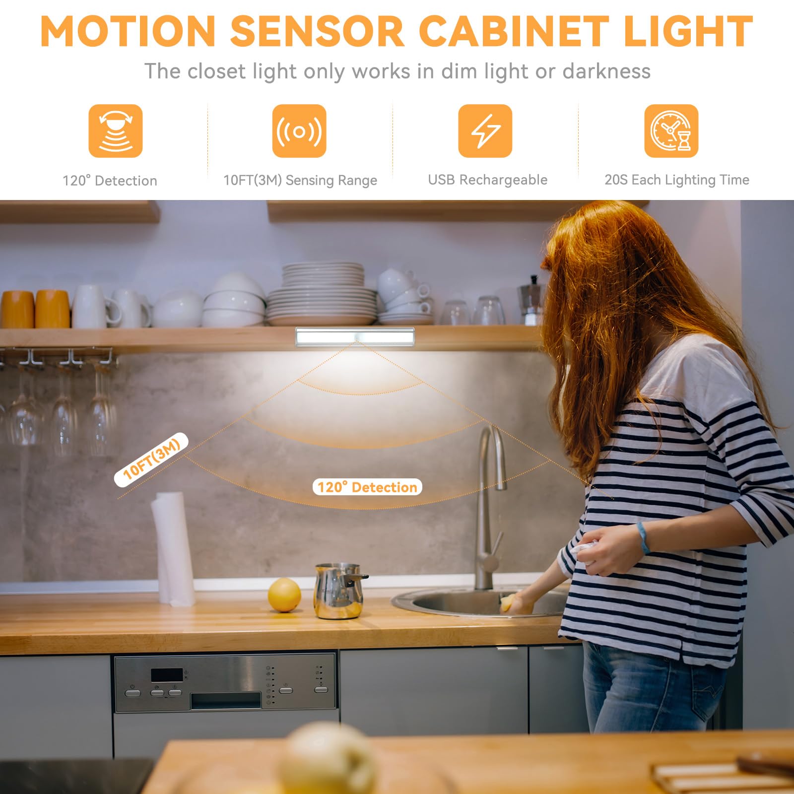 OxyLED Motion Sensor LED Closet Lights - 3 Pack USB Rechargeable Under Cabinet Lighting with Magnetic Strip, 6000K Daylight White for Wardrobe, Kitchen, Stairs & Dark Spaces | Indoor Smart Lighting Solution