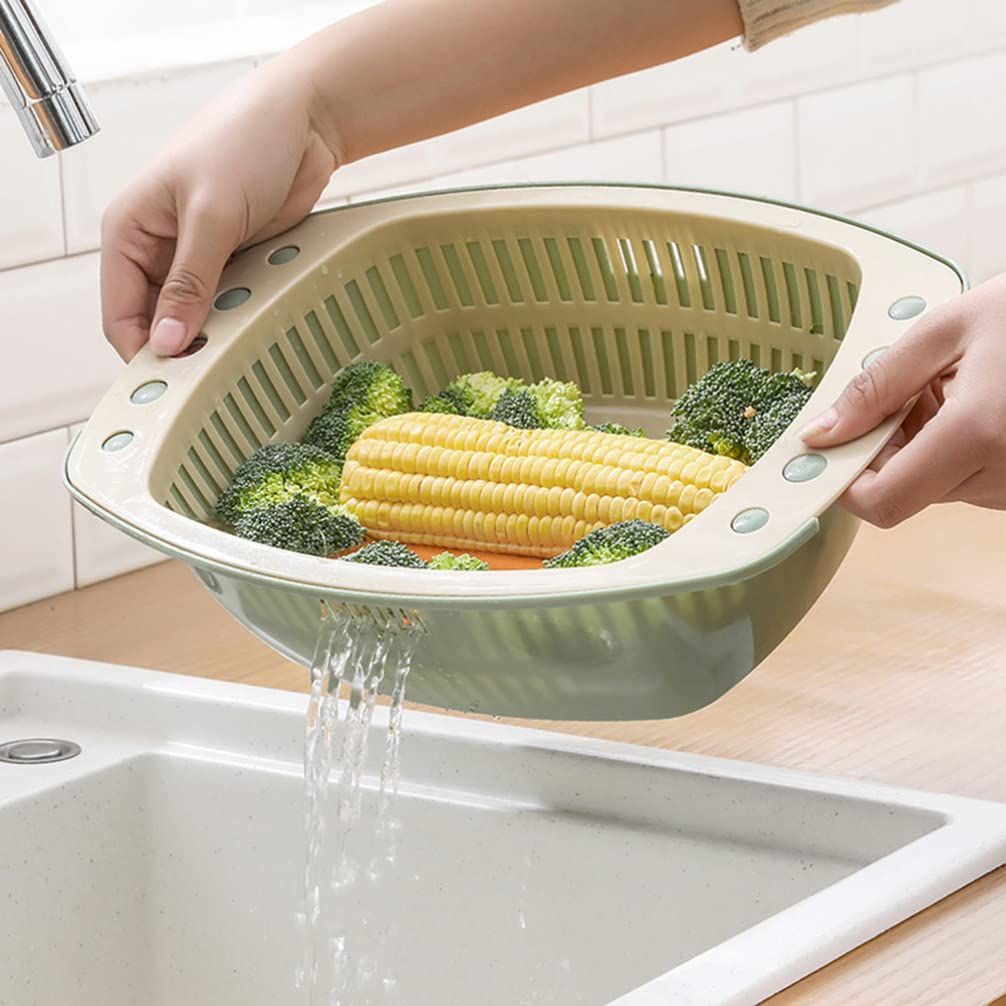 Hemoton 2-Pack Reusable Double Layer Fruit and Vegetable Strainer Colander - Detachable Washing Bowl for Berries, Salad Mixing & Rice Draining - Perfect for Kitchen, Camping & Picnic Use