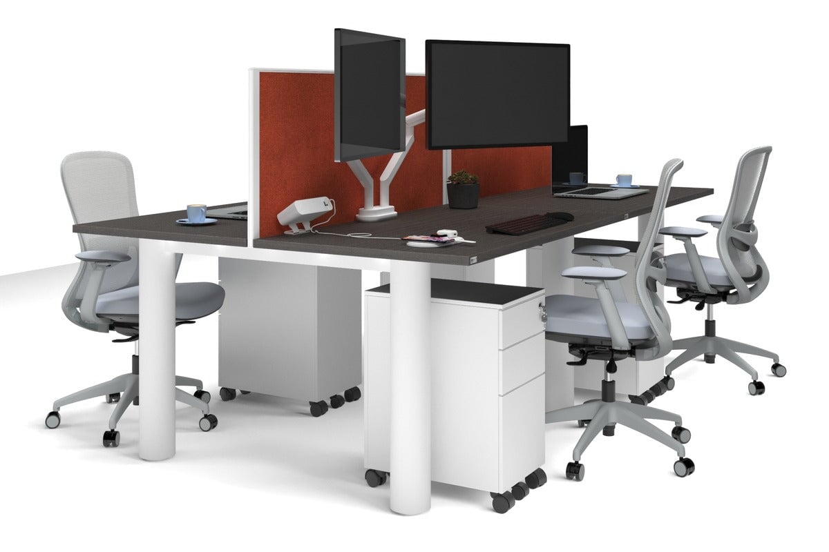 4-Person Quadro Cylinder Leg Office Workstation Desk [1400L x 700W] - Modern Collaborative Workspace Solution for Team Projects & Open Office Layouts