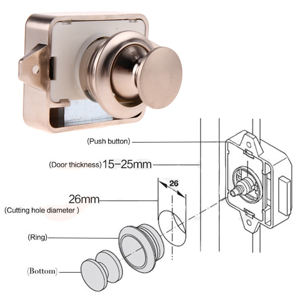 MASO 5-Piece Push Lock Latch Set - Keyless Door Lock (26mm) in Brushed Nickel Finish for RV, Caravan, Motorhome & Furniture Cupboards | Secure Storage Solutions for Travel & Home Organization