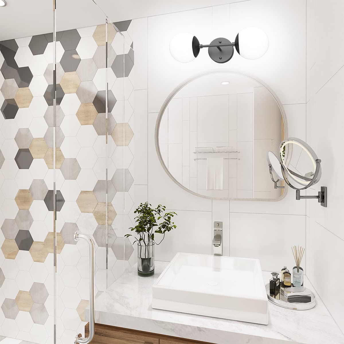 Tipace Black Wall Sconce 2 Lights - Modern Globe Wall Light Fixture with Included 6000K G9 Bulbs for Restaurant, Living Room, Bedside, Stairs & Bathroom Mirror Lighting - Perfect for Ambient, Task and Accent Lighting in Homes, Hotels and Commercial Spaces
