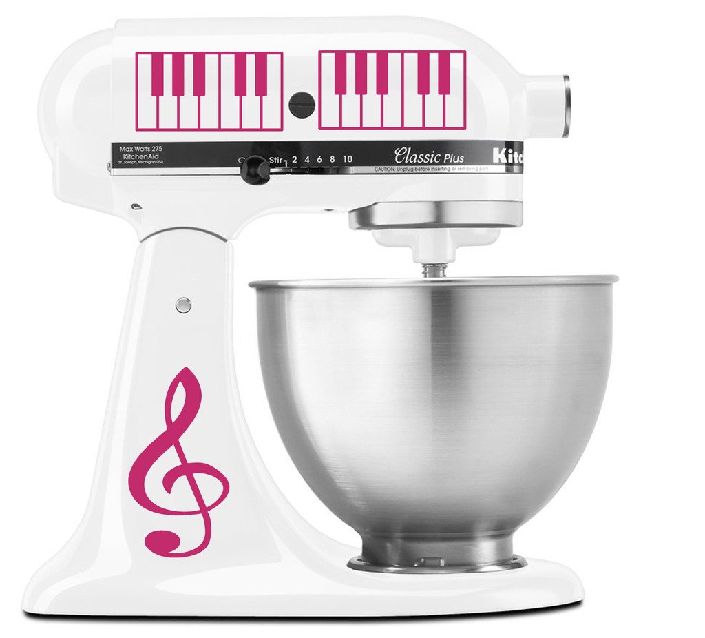 Hot Pink Treble Clef & Piano Keys Vinyl Decal Set for Kitchen Mixers - Musical Theme Decor for Baking Enthusiasts