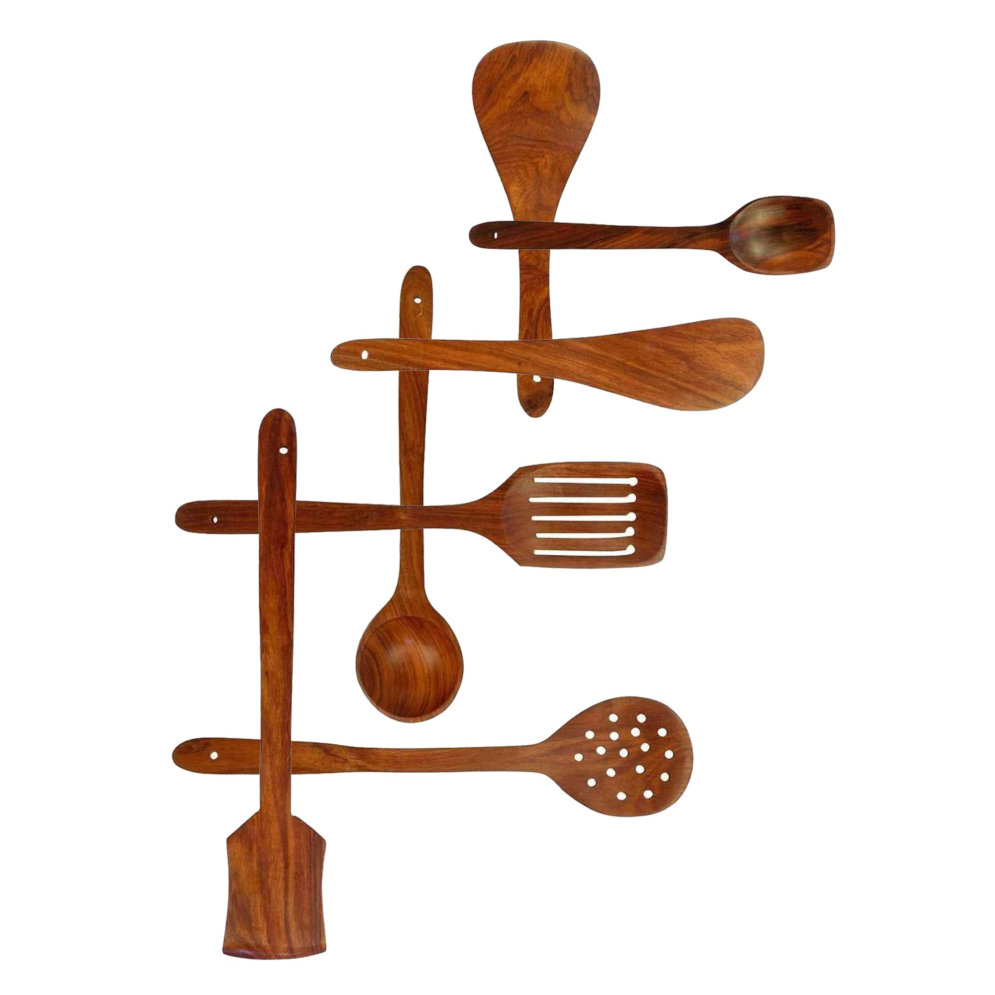 CRAFTCASTLE 7-Piece Sheesham Wooden Serving & Cooking Spoon Set - Natural Brown Kitchen Utensils for Cooking, Serving & Dining - Perfect for Home, Restaurants & Gifting