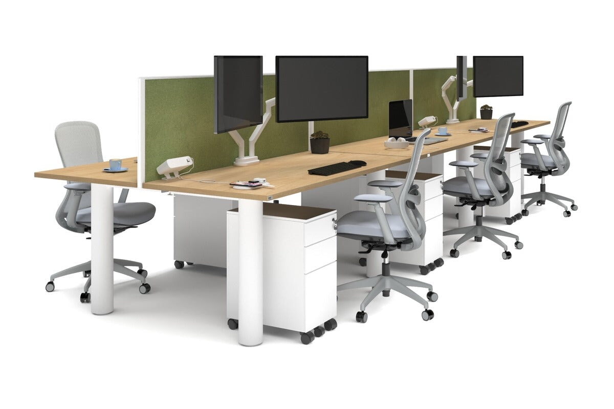 Quadro Cylinder Leg 6-Person Office Workstation Desk [1600L x 700W] - Modern Collaborative Workspace Solution for Team Meetings & Office Productivity