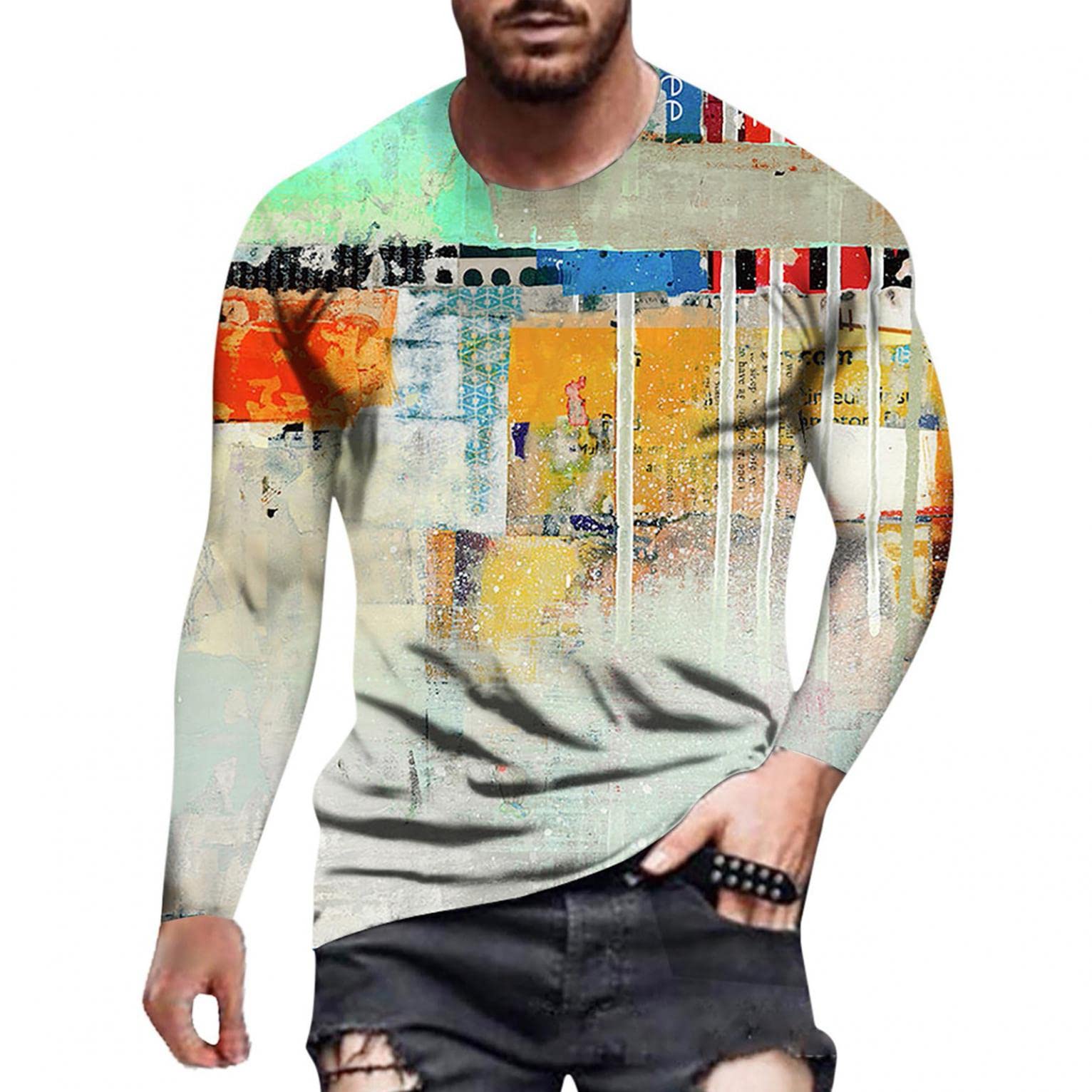 BEUU Men's 3D Lion Wolf Print Long Sleeve T-Shirt - Gym Workout, Hiking, Athletic Performance Tee - Fashionable Casual Sweatshirt for Outdoor Activities & Streetwear