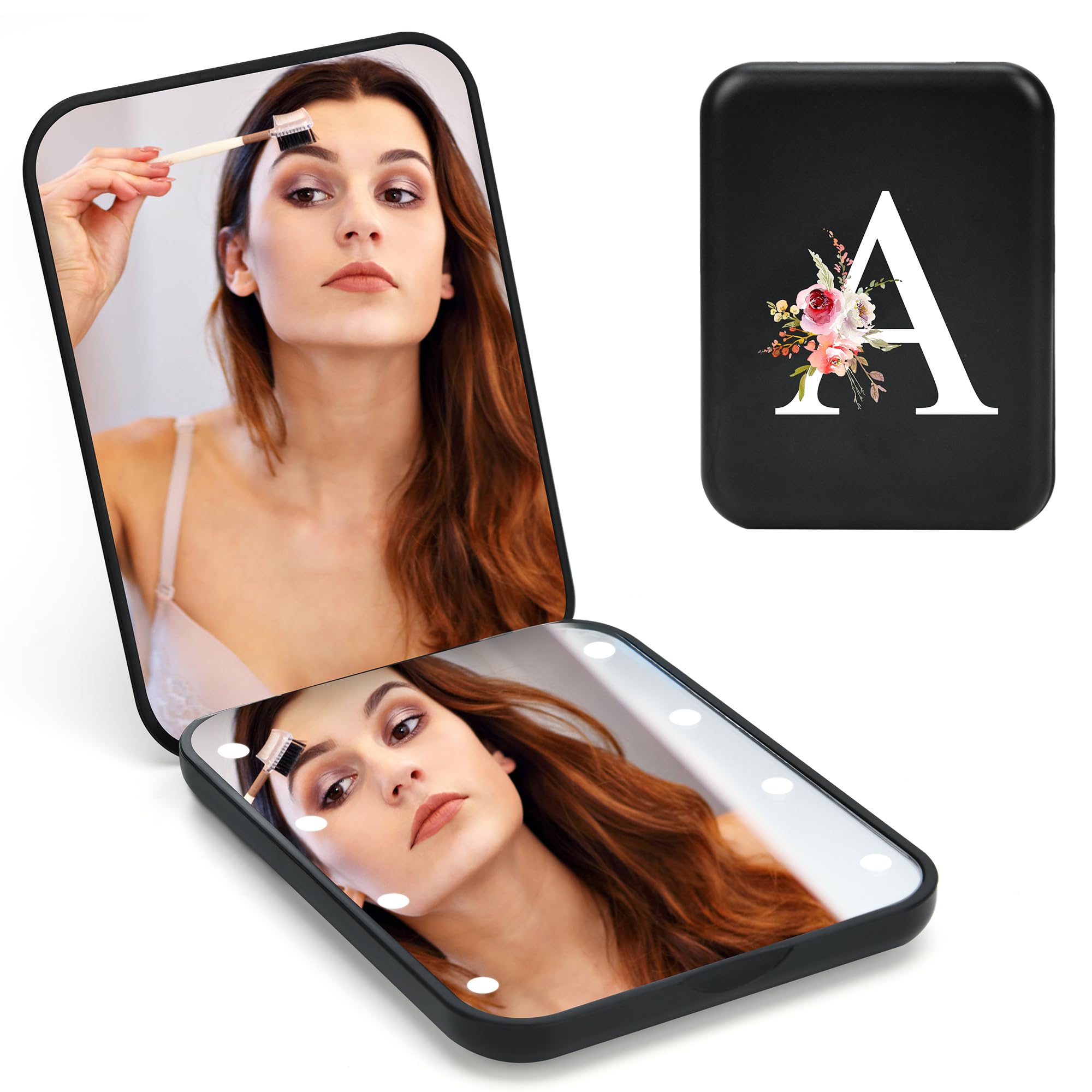Personalized LED Compact Mirror with Light - 1X/3X Magnifying Travel Mirror for Makeup & Purse