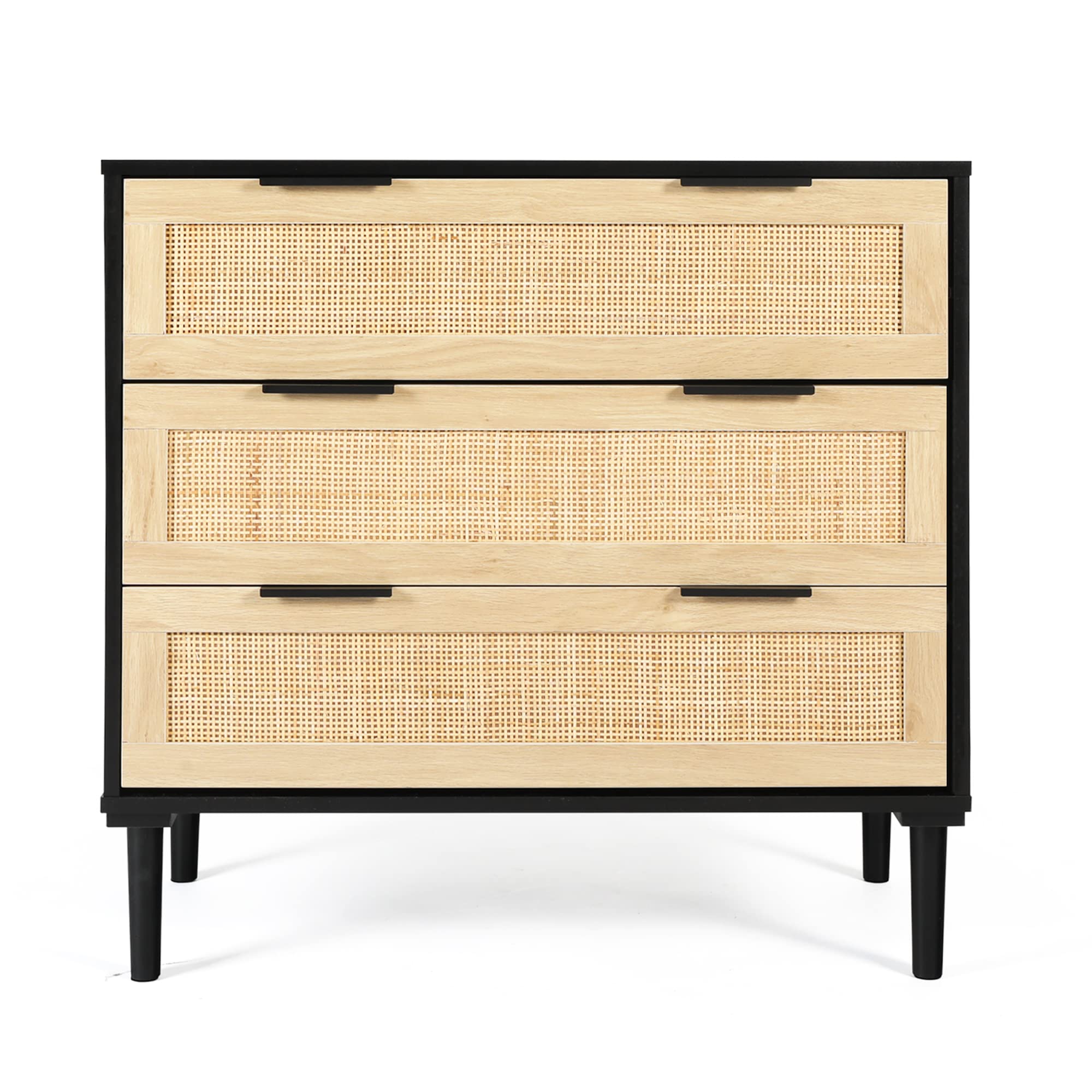 Modern Rattan 3-Drawer Dresser - Bedroom Storage Cabinet for Home & Office