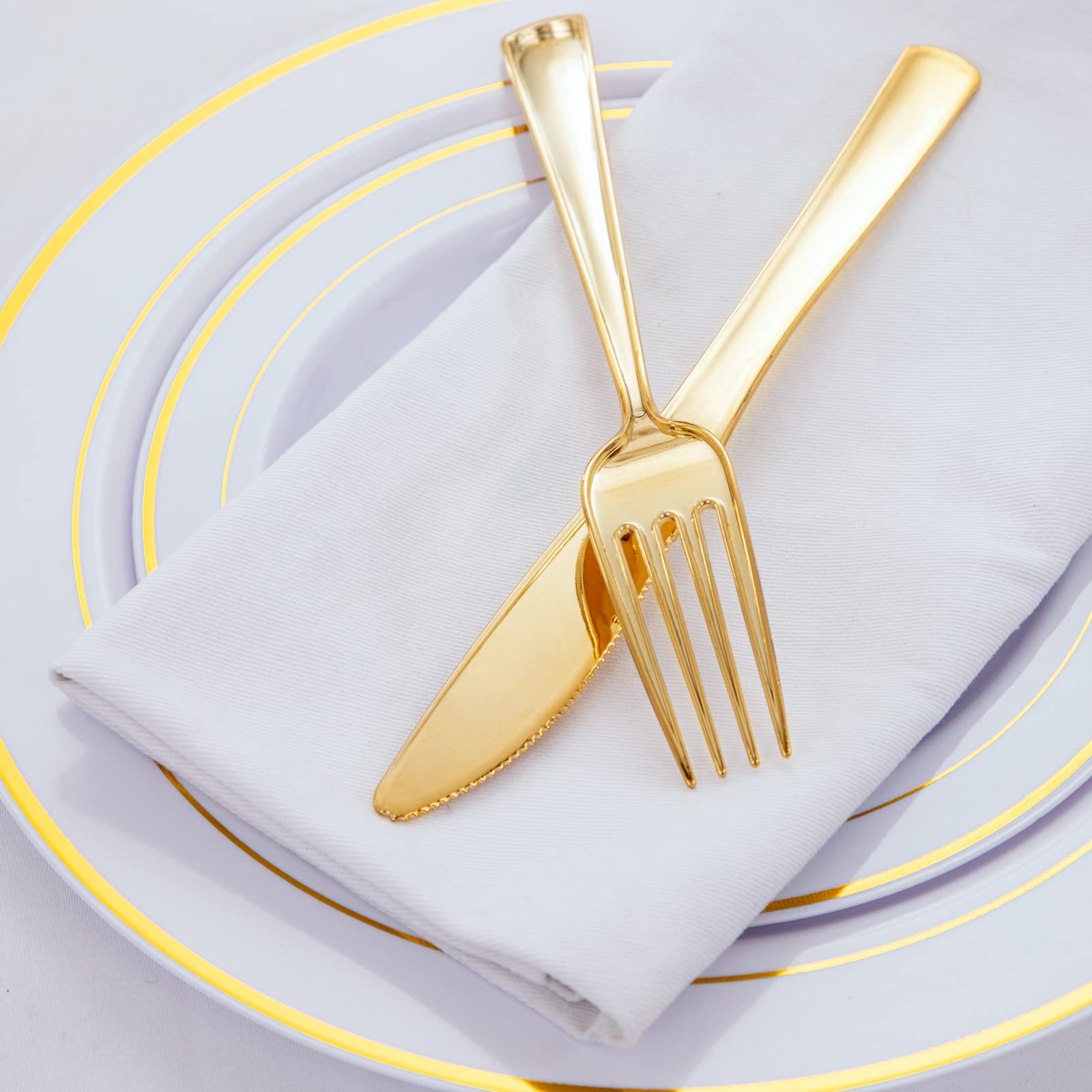 120-Piece Gold Plastic Silverware Set - Heavy Duty Disposable Cutlery (40 Forks, 40 Spoons, 40 Knives) - Elegant Party Tableware for Weddings, Picnics & Events