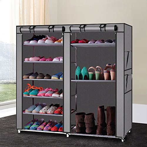 Double Row 9-Slot Shoe Organizer Cabinet - Space Saving Storage for Heels, Sneakers & Flats | Perfect for Entryway, Closet & Bedroom Organization (Gray)