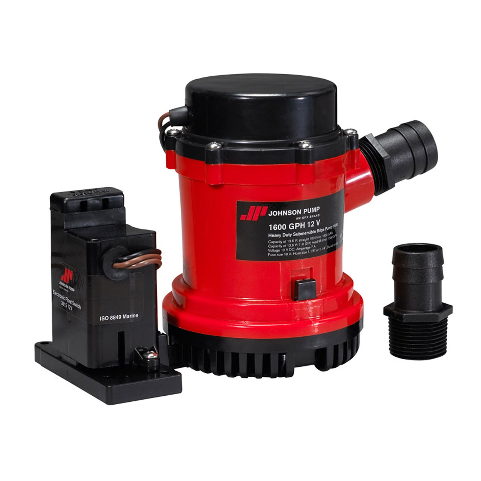 Johnson Pumps 01604-00 1600 GPH Heavy Duty Automatic Bilge Pump with Electromagnetic Switch, 12V Marine Boat Bilge Pump - Perfect for Boats, Yachts, and Watercraft Drainage Systems