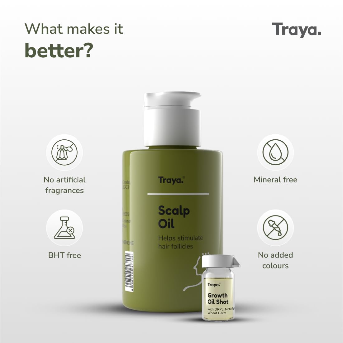 Traya Hair Growth Scalp Oil with Coconut Oil, Bhringraj Oil, ORPL, Wheat Germ Oil & Camphor | Natural Treatment for Thinning Hair & Scalp Care | Promotes Stronger, Healthier Hair Growth (87ml) | Perfect for Daily Hair Care Routine & Scalp Massage Therapy