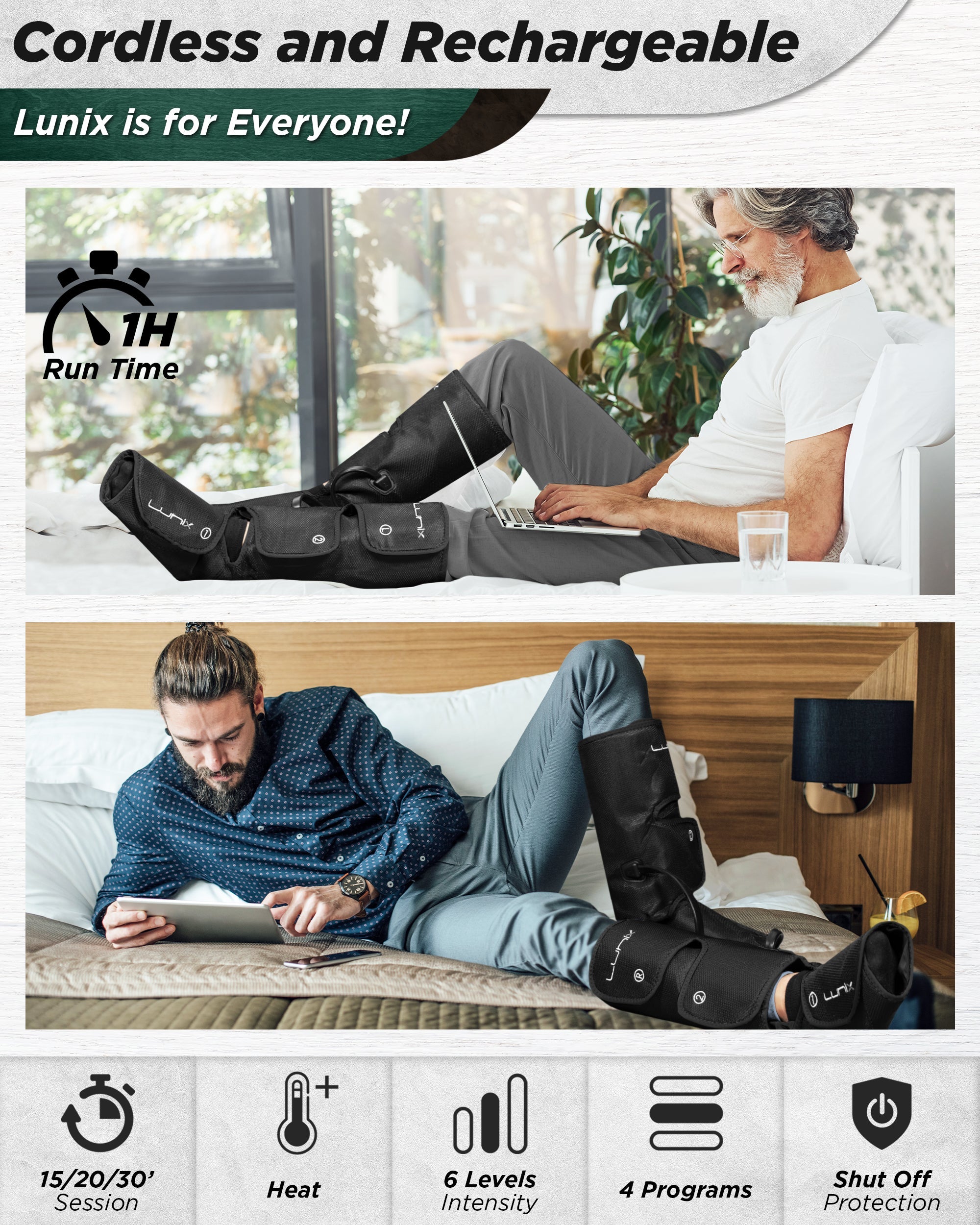 LX1 Foot and Calf Compression Massager for Pain Relief - Black - Ideal for Athletes, Office Workers & Travelers to Improve Circulation & Reduce Swelling