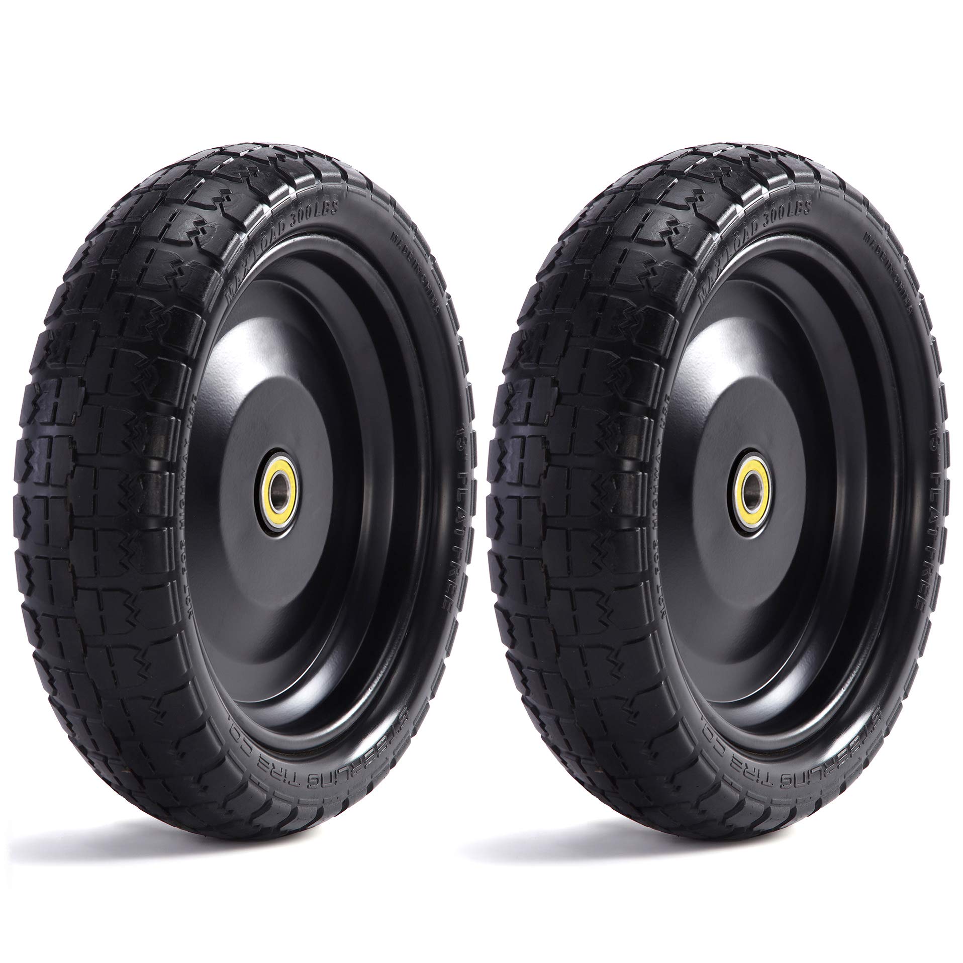 13 Inch Flat Free Wheelbarrow Tires - Heavy Duty Replacement for Gorilla Carts, Lawn & Garden Carts, Hand Trucks & Generators - Easy Install with Cotter Pins & Washers - Perfect for Yard Work, Construction & Outdoor Equipment by Steerling Tire Co.