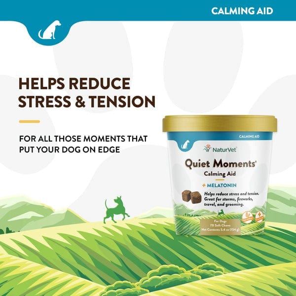 NaturVet Quiet Moments Calming Aid Plus Melatonin Soft Chews for Dogs - Anxiety Relief & Stress Support - Perfect for Travel, Storms & Vet Visits