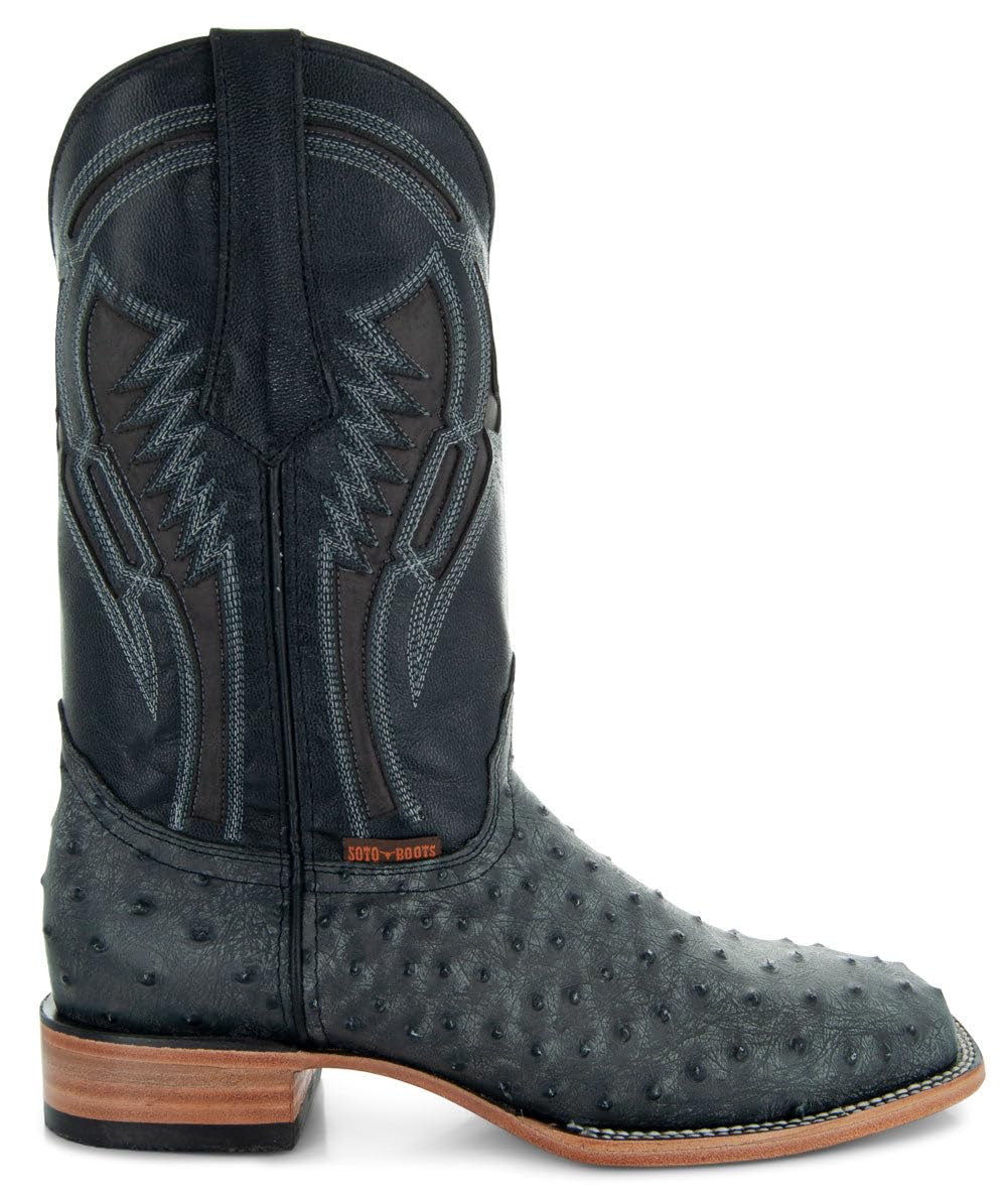 Soto Boots Men's H50031 Exotic Ostrich Print Cowboy Boots - Western Style Leather Boots for Men | Perfect for Rodeo, Country Dancing & Outdoor Adventures