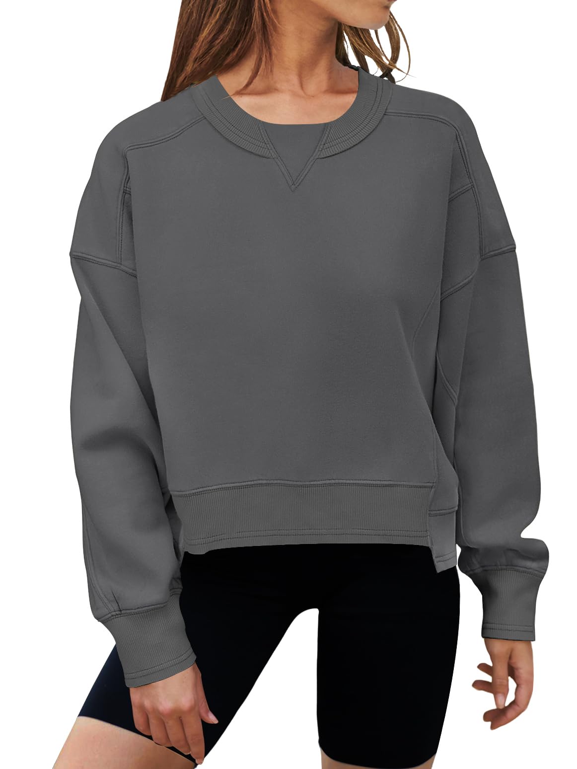 MEROKEETY Women's Oversized Cropped Sweatshirt - Fleece Crewneck Pullover for Workout & Fall Fashion | Casual Loungewear, Gym Essentials & Streetwear Outfits