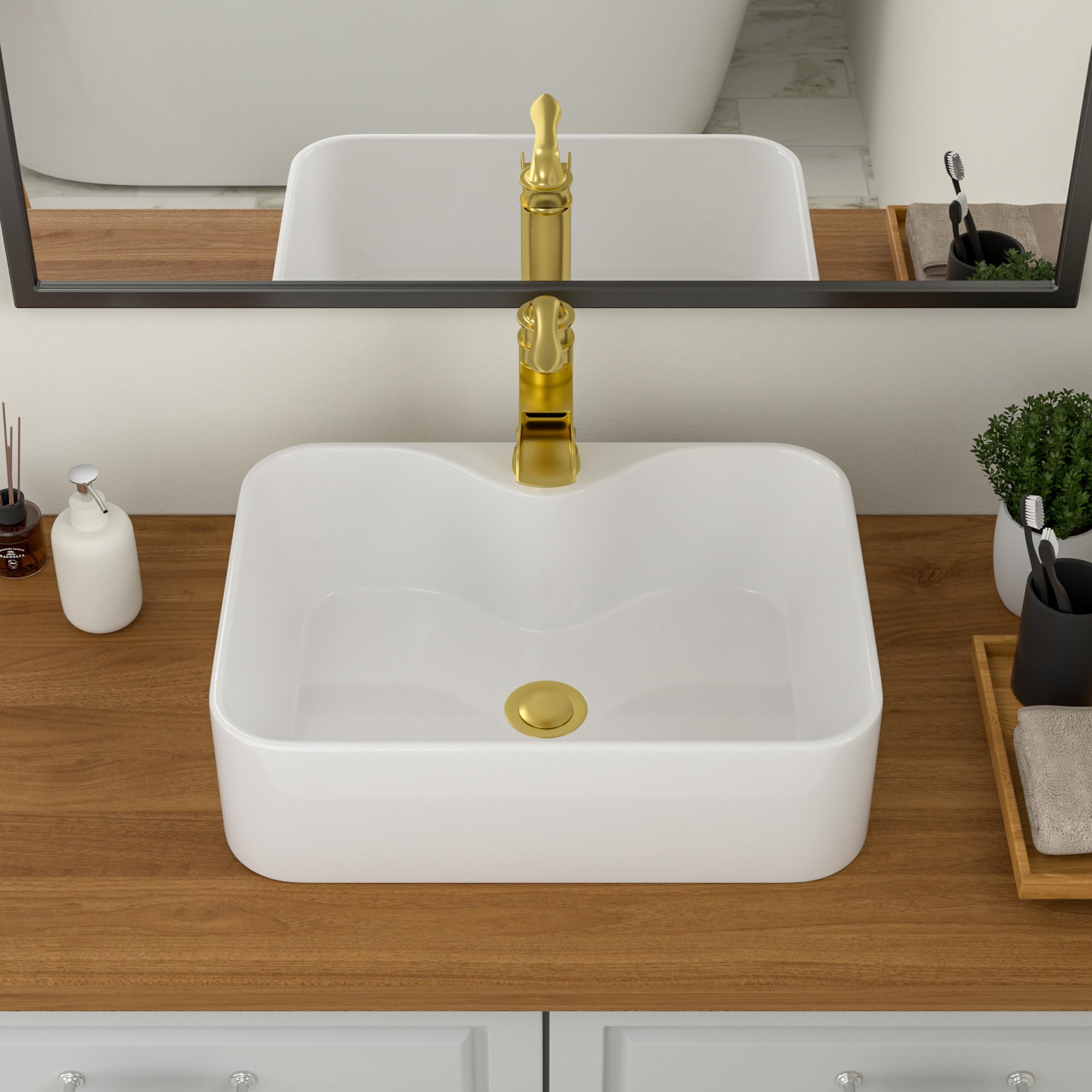 Logmey 19 Inch White Porcelain Rectangular Vessel Sink - Modern Above Counter Bathroom Vanity Sink, 19x15 Inch Large Ceramic Art Basin for Bathroom & Powder Room Renovation - Perfect for Contemporary Home, Hotel, and Spa Decor