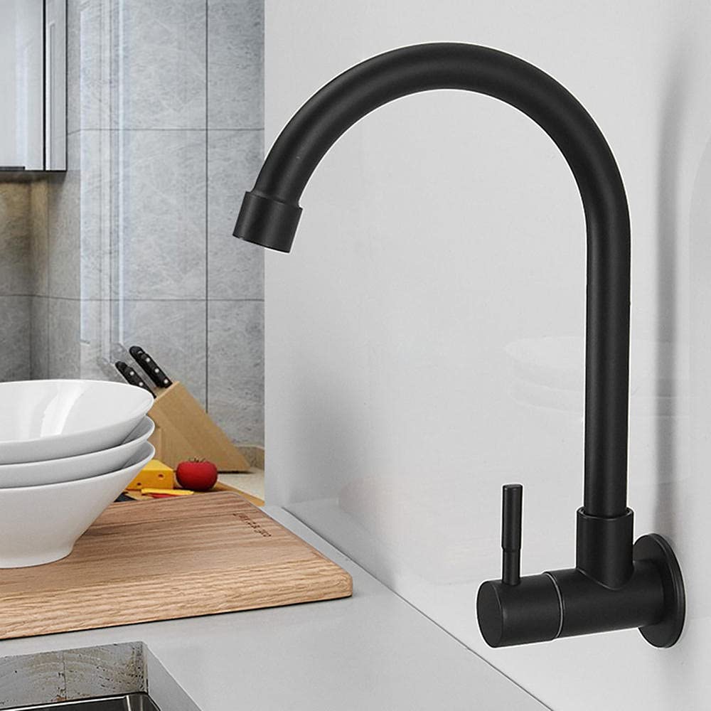 Black Stainless Steel Wall-Mounted Cold Water Faucet for Kitchen & Pool Washing - Perfect for Outdoor Sinks, RV Camping, and Garden Use