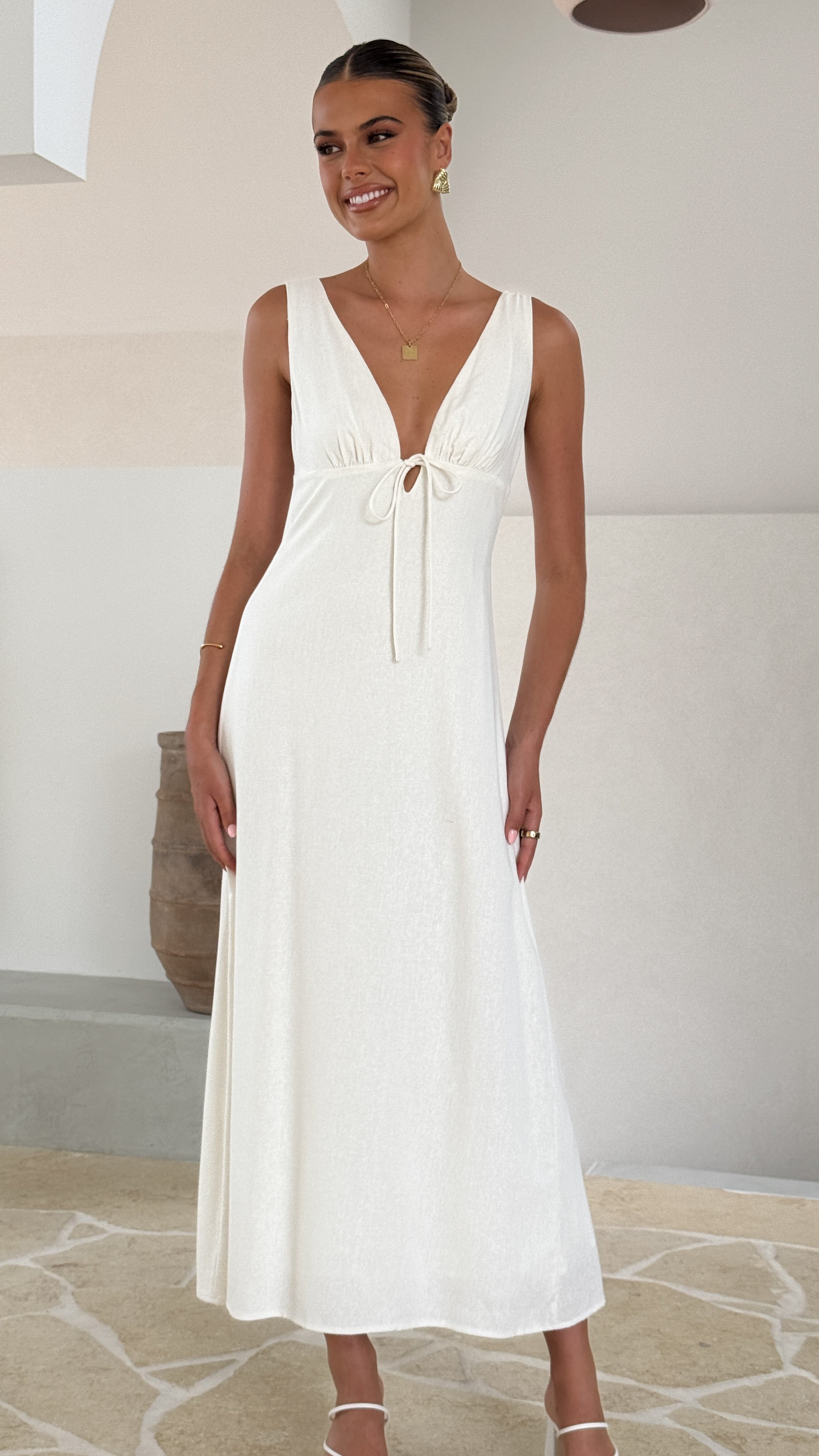 Kataryna Women's Maxi Dress - Elegant White Flowy Long Dress for Summer, Beach, Wedding & Special Occasions
