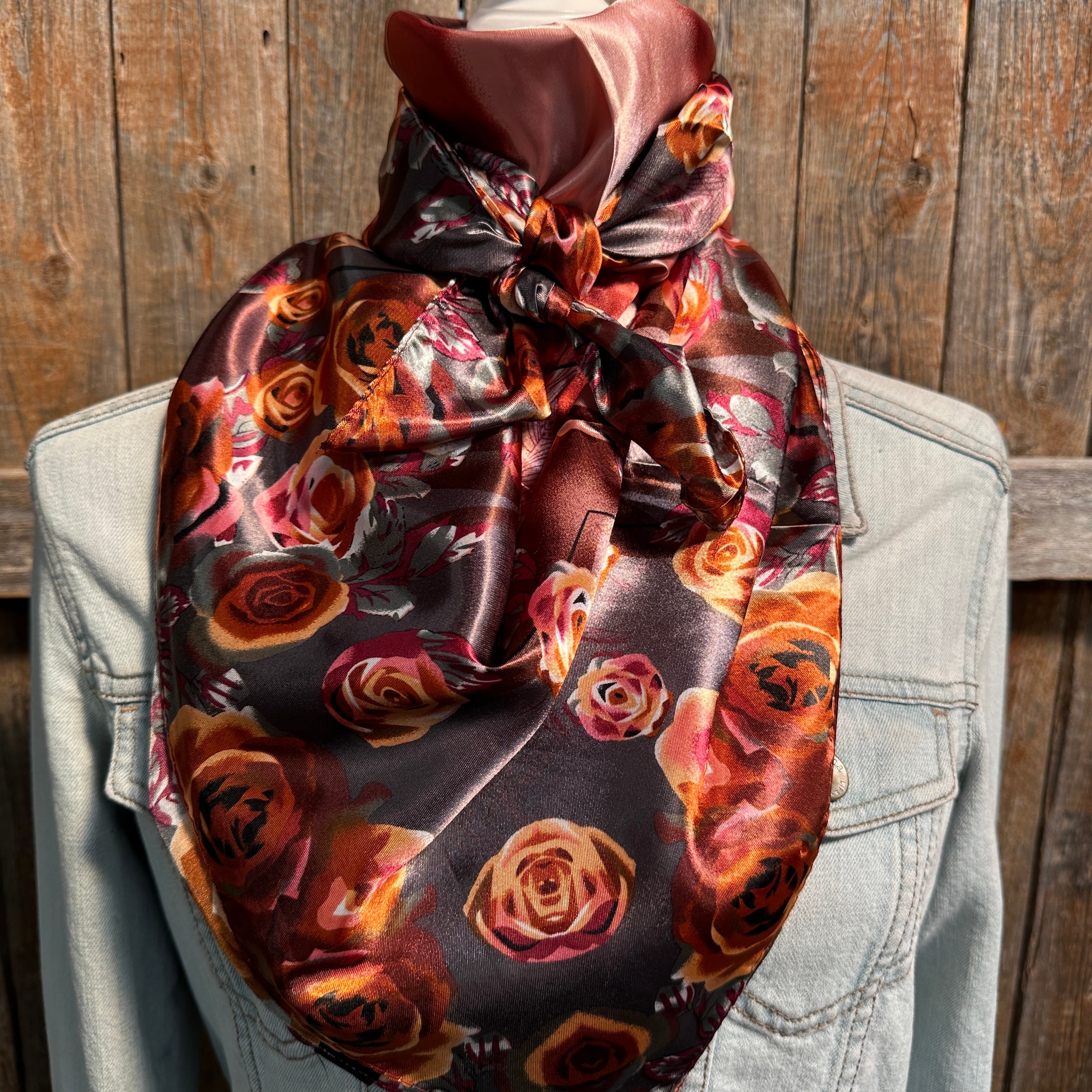 35X35 Pink and Rust Roses Wild Scarf WR1007 - Stylish Bandana for Cowgirls, Western Fashion & Outdoor Adventures