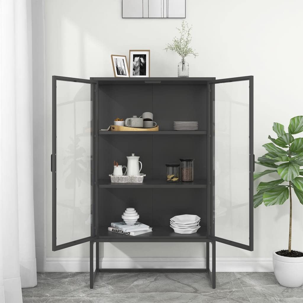 Modern Sideboard Cabinet with Steel Frame & Tempered Glass - 31.5