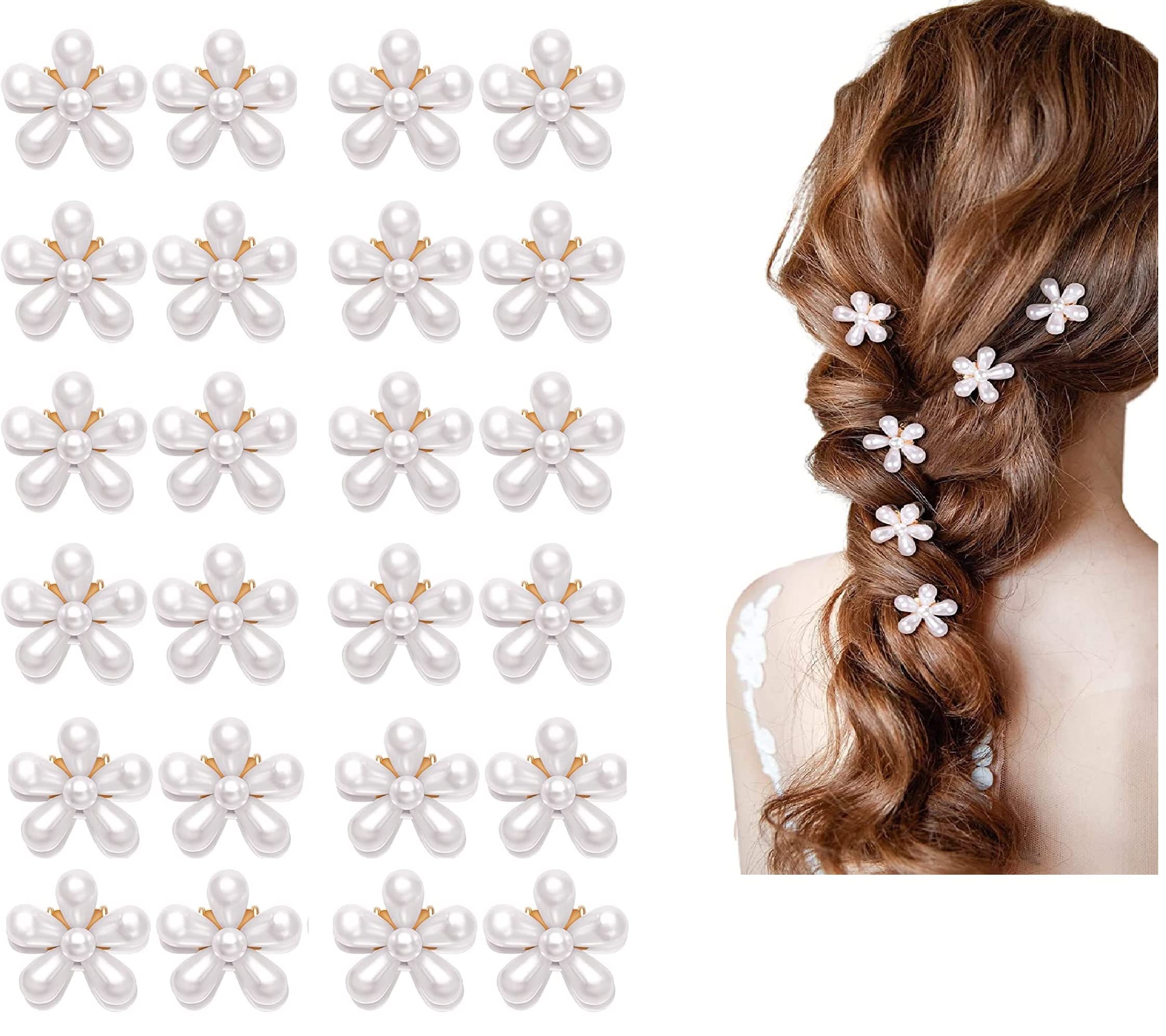 Korean Style Pearl Barrettes Hair Clips Set - 24PCS Women's Hair Accessories with Marble Alligator Clutches, Duckbilled Hairpins & Metal Clips for Wedding, Party, Daily Use