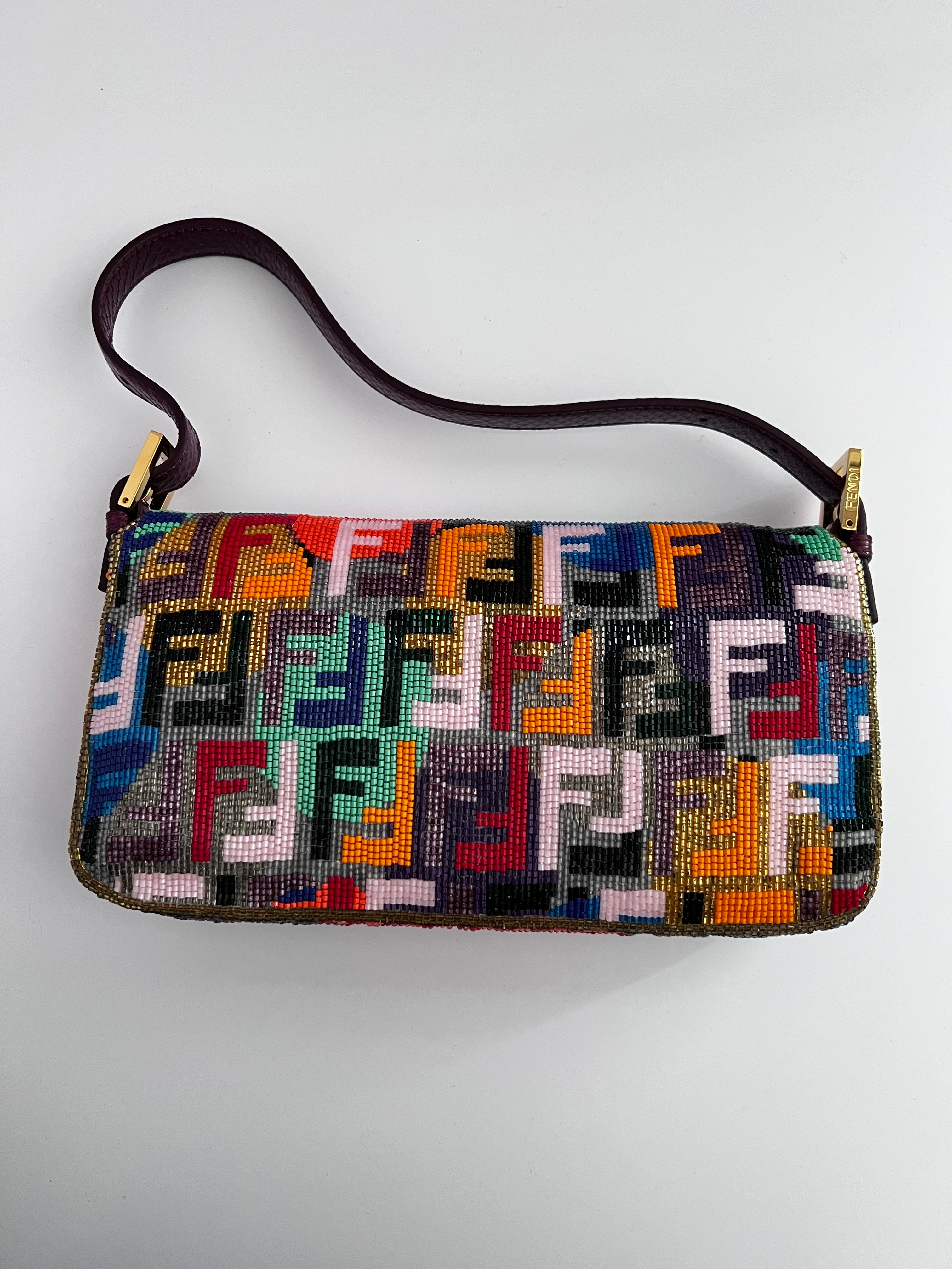 Fendi FF Multicolor Beaded Baguette Bag - Stylish Shoulder Purse for Women, Perfect for Parties, Weddings & Evening Events