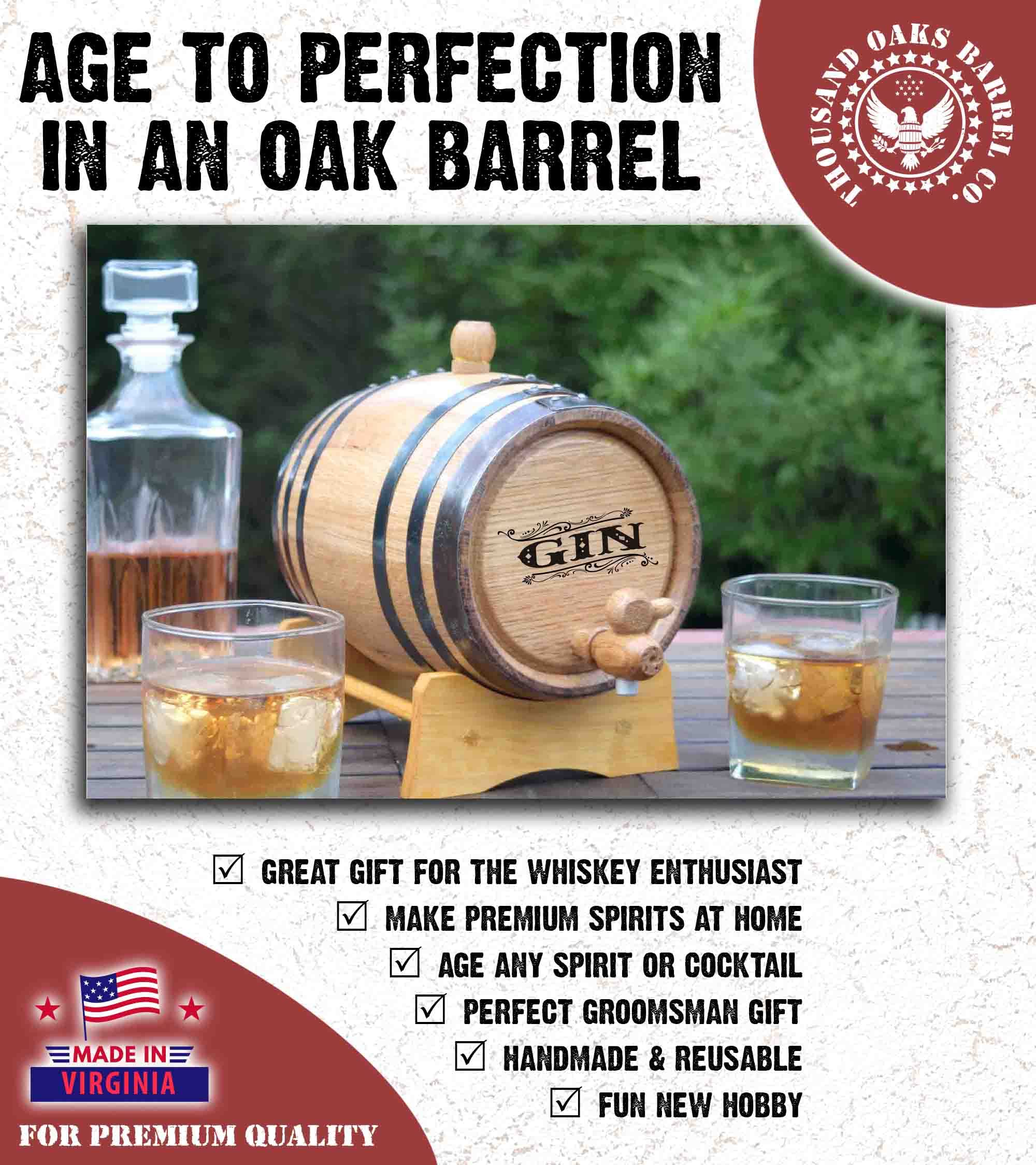 2.5 Gallon (10 Liter) American Oak Aging Barrel with Stand - Bung & Spigot Included - Laser Engraved Whiskey & Gin Barrel (B524 Design) - Perfect for Home Brewing, Craft Cocktails & Unique Gift Ideas