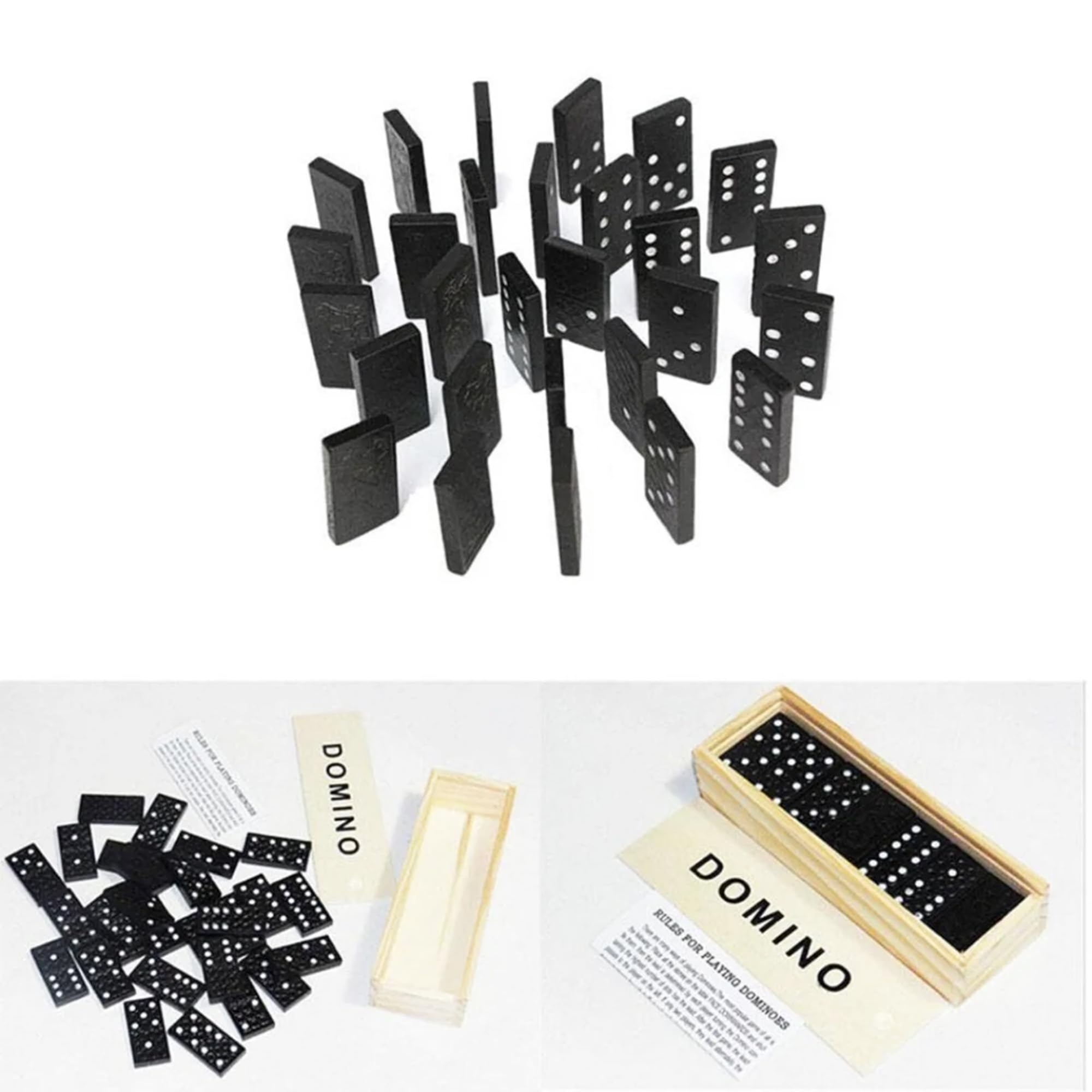 Domino Puzzle Black - Classic Wooden Domino Set for Kids & Adults - Fun Family Game Night & Educational STEM Toy