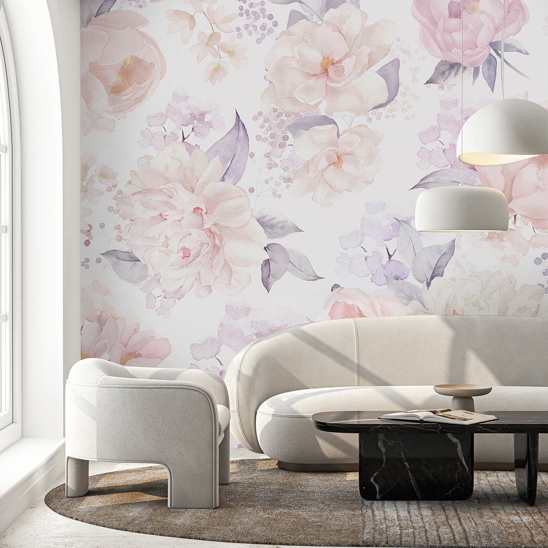 Pastel Flowers Bouquet Wall Mural SM025 - Floral Peel and Stick Wallpaper for Bedroom, Nursery, Living Room Decor - Self-Adhesive Removable Wall Art for Home & Office