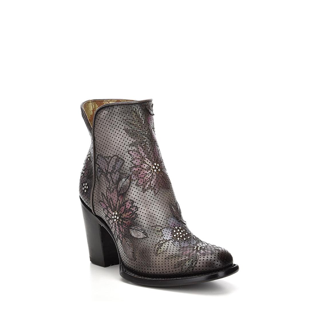Women's Cuadra Gray Western Cowgirl Floral Leather Ankle Boots - Stylish & Comfortable for Rodeo, Country Dancing & Casual Wear