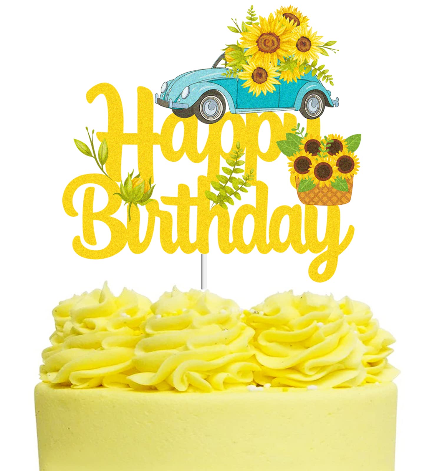 Sunflower Happy Birthday Cake Topper - Spring Bee Decor for Birthday & Wedding Parties | Perfect for Spring Celebrations, Baby Showers & Garden-Themed Events